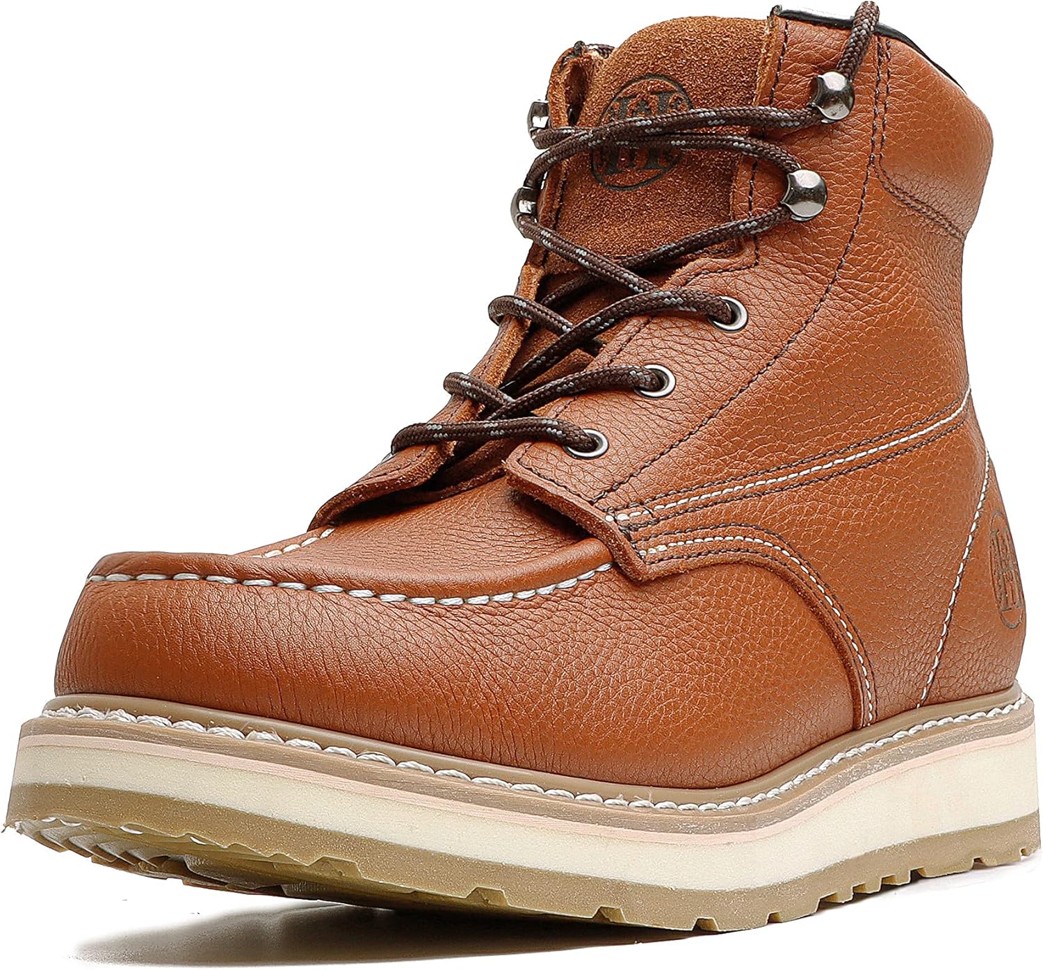 HANDROCK Men's Stylish Classic 6" Soft Moc Toe Leather Work Boot With Non-Slip Wedge Outsole 84994