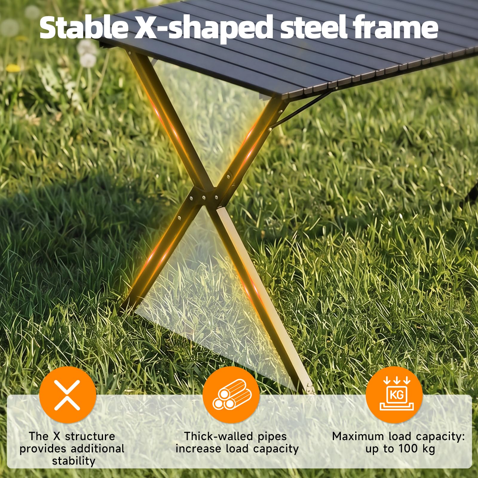 HAUSPROFI Mesa de camping plegable, 120 x 70 x 70 cm, grande para 4-6 personas, mesa plegable de aluminio 100 kg, mesa plegable con bolsa de transporte, mesa portátil para camping, pícnic, jardín