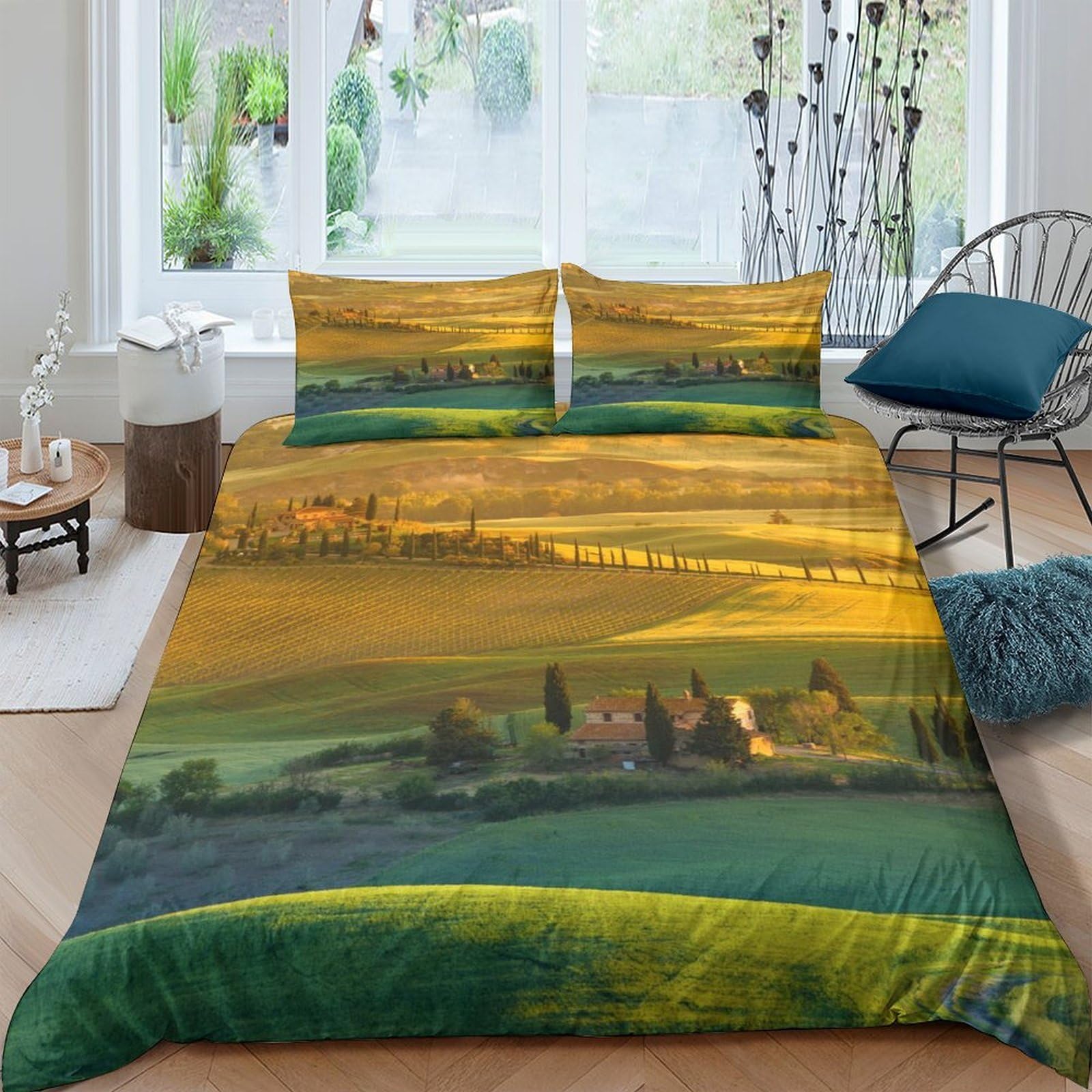 Ctjqhvkz Style-6 3D Printed Tuscany Landscape Fitted Sheet Microfiber Scenic Village Bed Cover For Bedroom Dorm Decorative Mattress Protection Single（135X200cm）