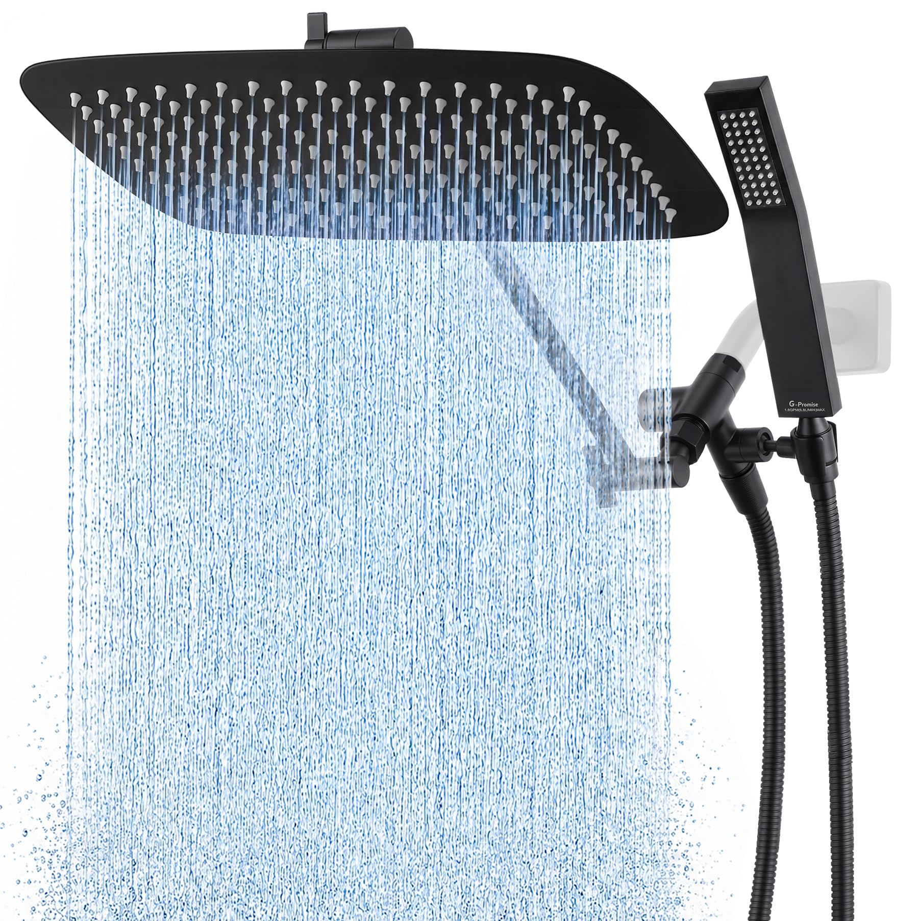 G-Promise All Metal 16" Rain Shower Head with Handheld for Bathroom Upgrade