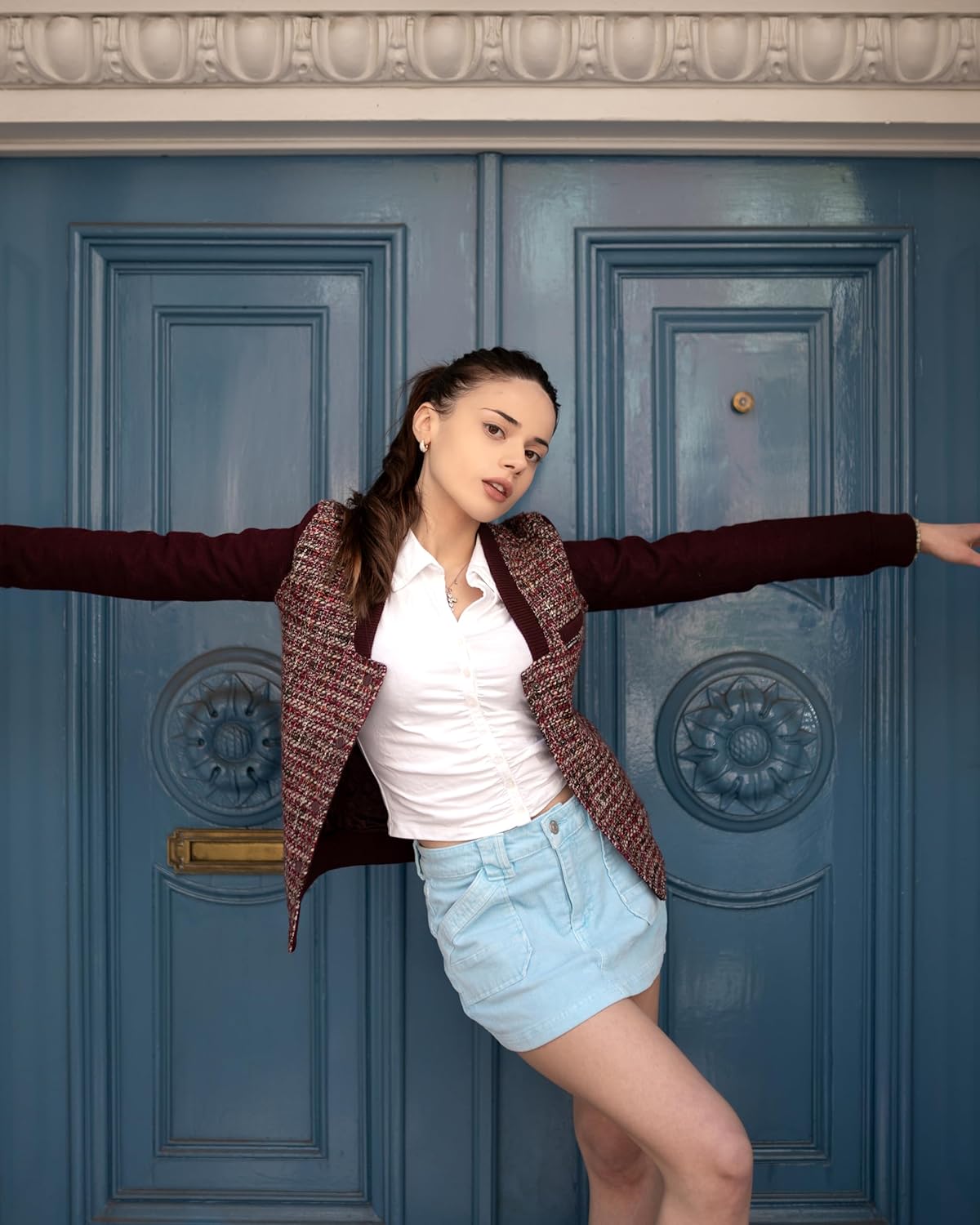 Members Only Women's Updated Tweed Varsity Jacket with Contrast Sleeve - Image 3