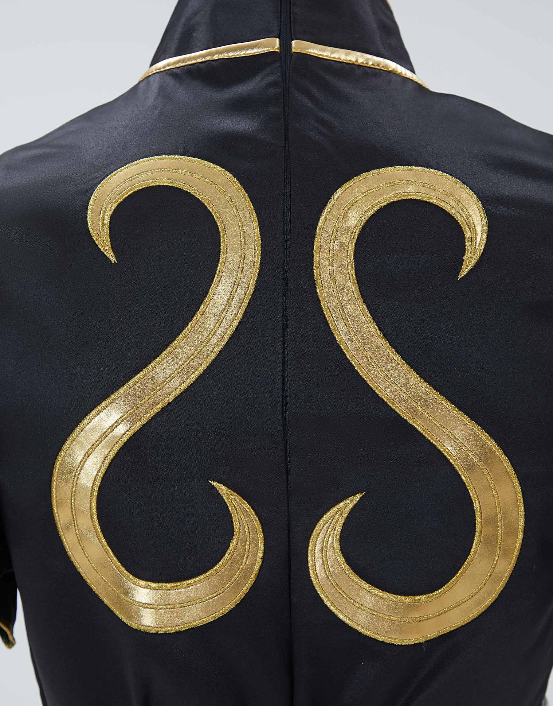 Micotaku Street Fighter Officially Licensed Women's Deluxe Classic Chun Li Black Cosplay Costume Golden Embroidery