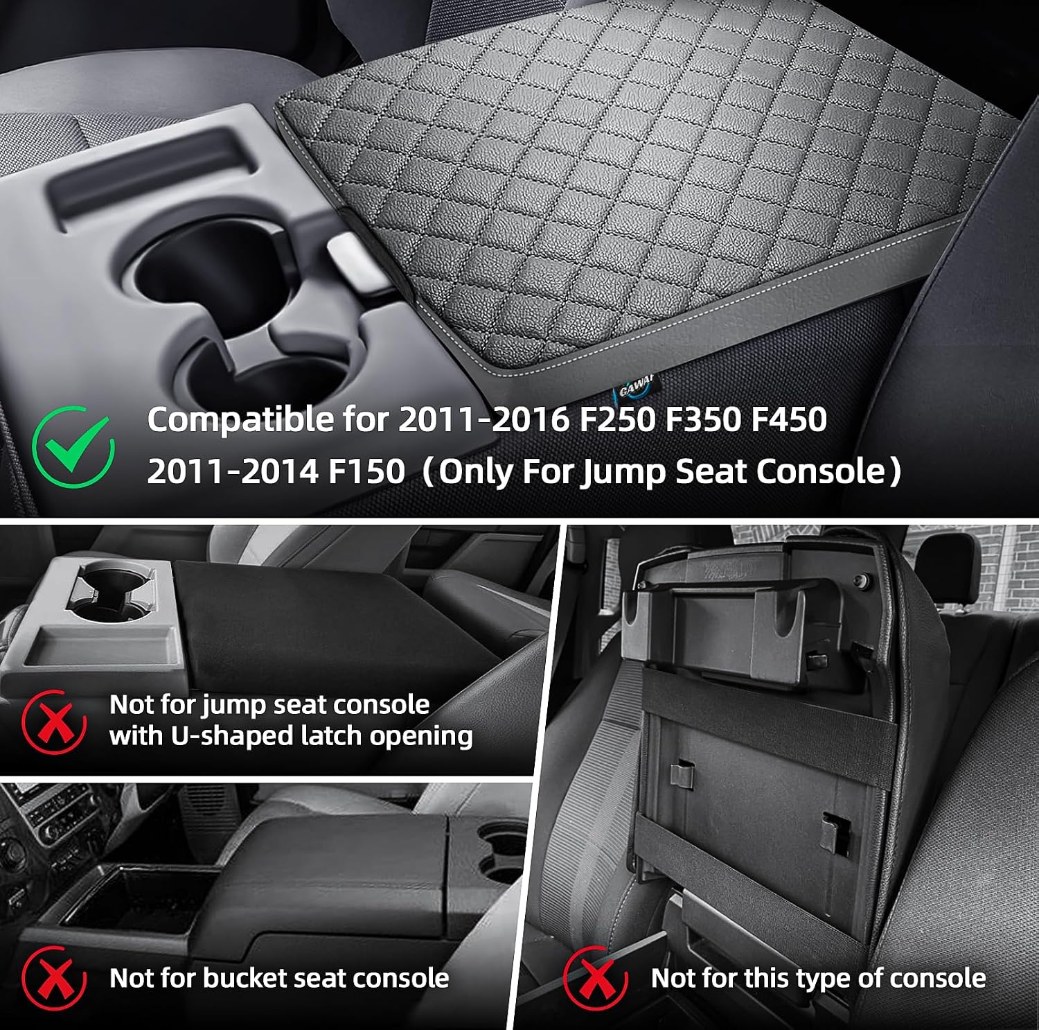 Center Console Cover Fit for 2011-2016 Ford F250 F350 F450 Super Duty 2011-2014 F150 with Jump Seat, Armrest Cover Center Console Cushion, Customized Accessories Gray (Only Jump Seat)