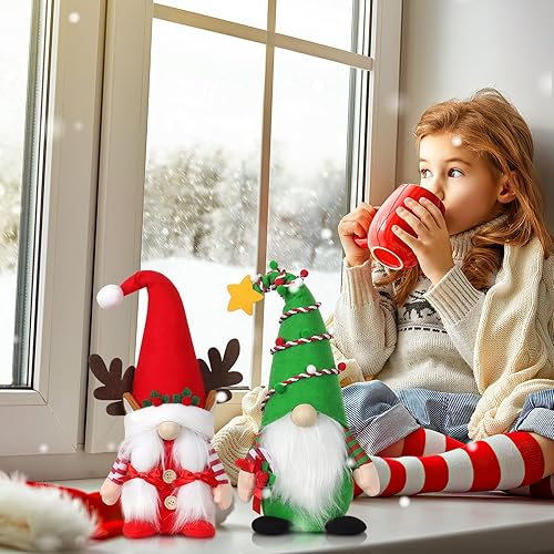 Miniatura 5 de Paquete de 2 gnomos de decoración de Navidad de 15 pulgadas, gnomo sueco de Navidad, figuras rojas y verdes, elfo, Papá Noel, muñecos