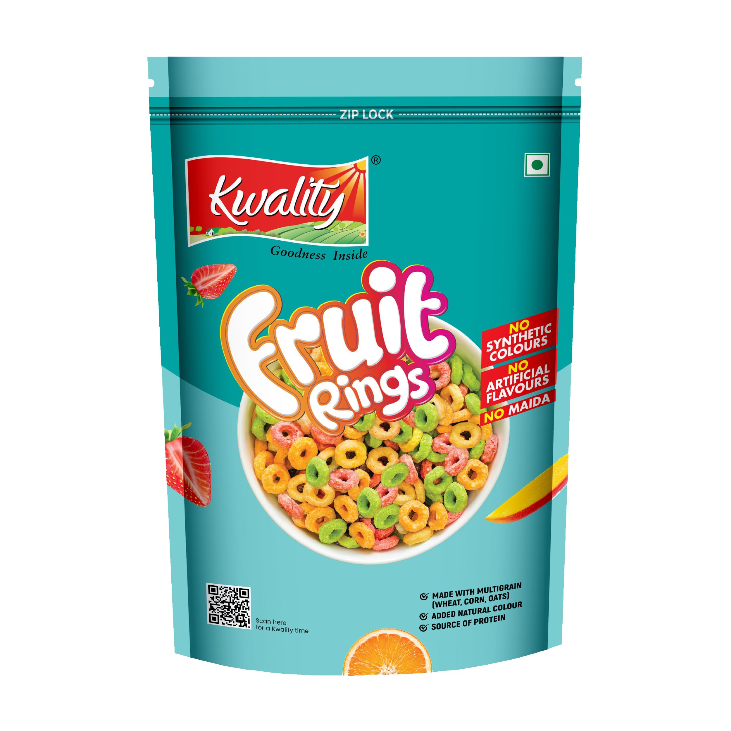 Fruit Rings 375g | Fun & Colorful Multigrain Loops Cereal | No Artificial Colours | Made with Whole Grains | No Maida | Fruity Mango & Strawberry Flavor | Breakfast Cereal for Kids