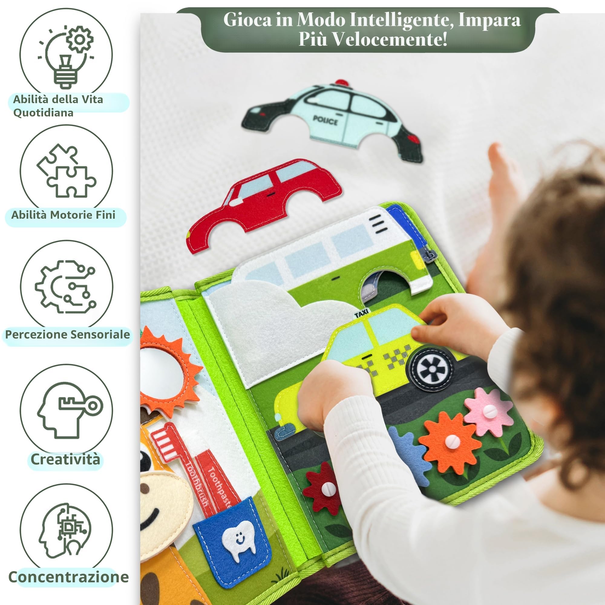 Busy Board Montessori 1 Anno, 22 in 1 Libro Montessori Interattivo in Feltro, Quiet Book Sensoriale Educativo, Giochi Interattivi per Bambini, Regali per Bambini Bambina 1 2 3 4 Anni