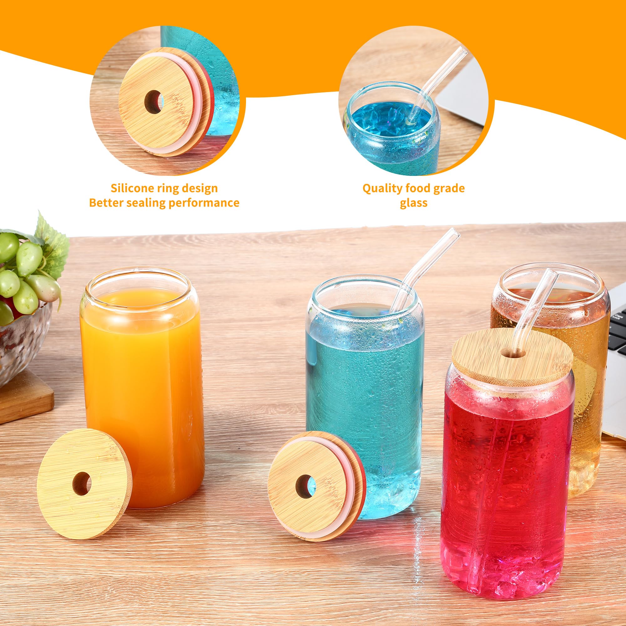 LCXCXY 6er Set Trinkgläser Mit Deckel 500ml - Borosilikatglas Mit Strohhalm