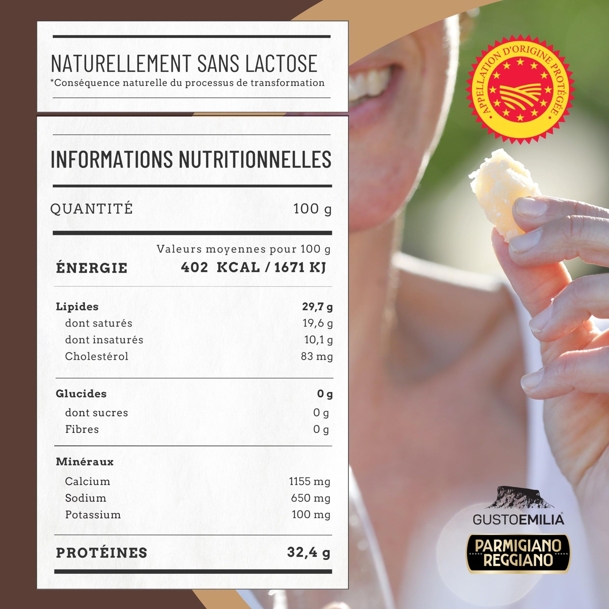GUSTOEMILIA Montagne Parmigiano Reggiano Fromage 30 Mois Affiné - Idéal pour les Pâtes, le Pain, les Salades, les Collations et les Fruits - Fromage Parmesan Affiné Italien 1,1 lb (500g)