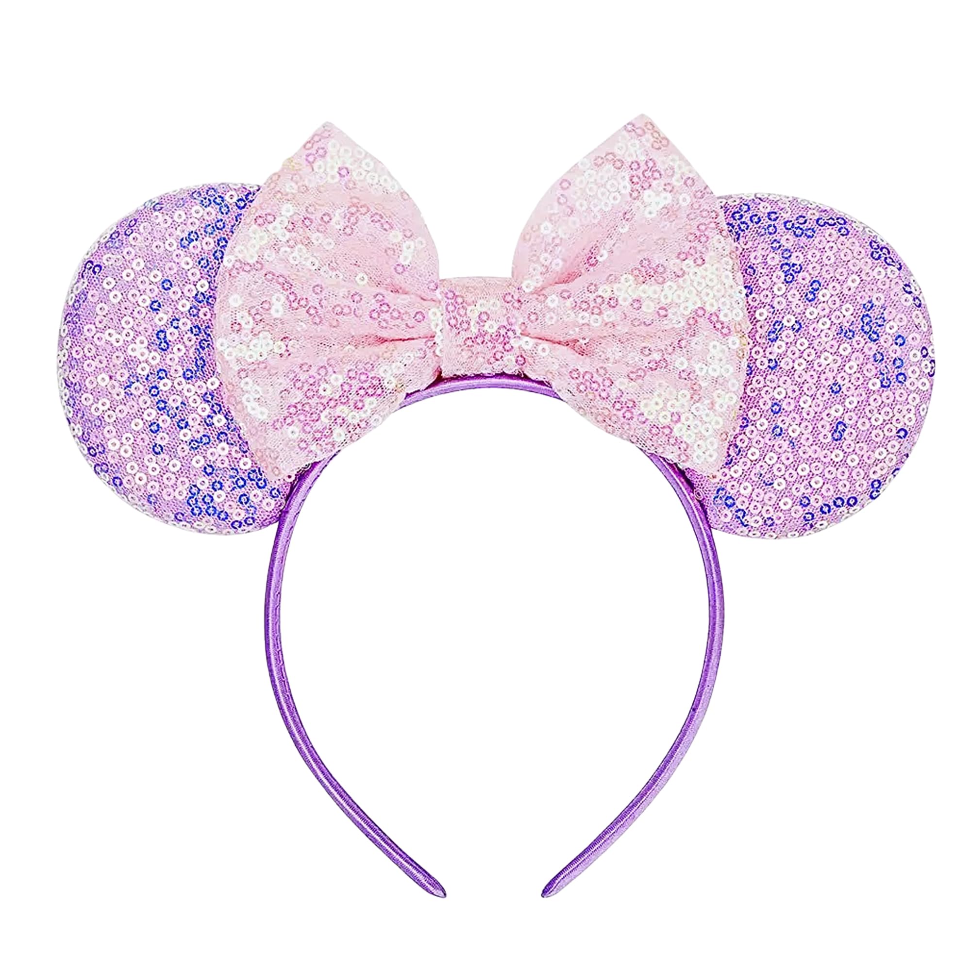 ASHONE Mouse Ears Headbands for Women Groups Mouse Ears Shiny Bows for Birthday Themed Events Accessories Party (Purple1, One Size)