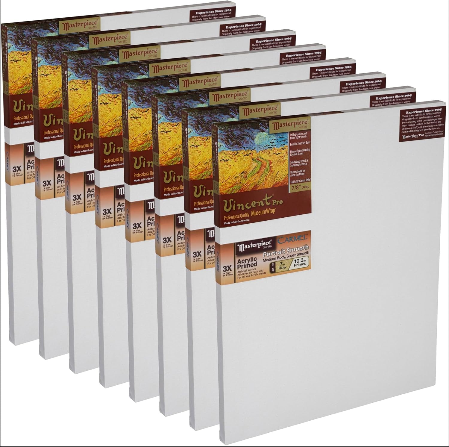 MASTERPIECE Z1VC-1548 Vincent Pro 7/8" Deep Carmel Portrait Smooth 10.3 oz Cotton Stretched Canvas 15" x 48" White