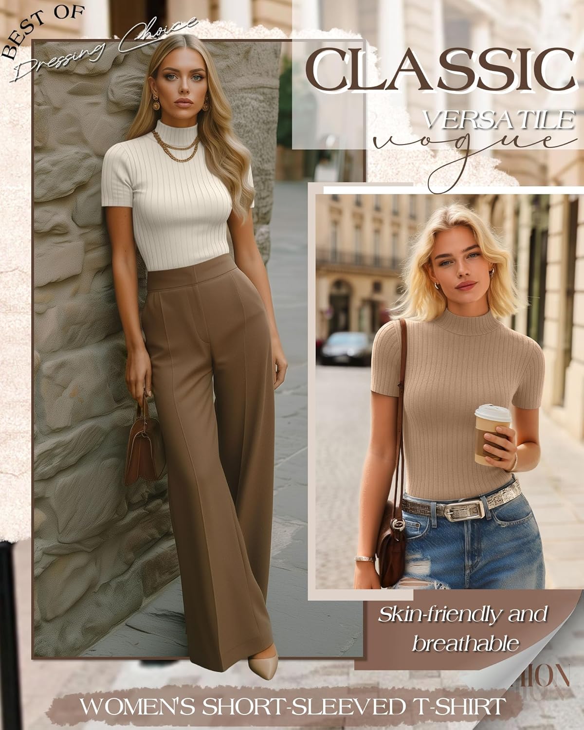 3 Pack Women Mock Turtleneck Shirts Short Sleeve Ribbed Lightweight Basic Layering Cotton Tops Slim Fit Tunic Tees - Image 5