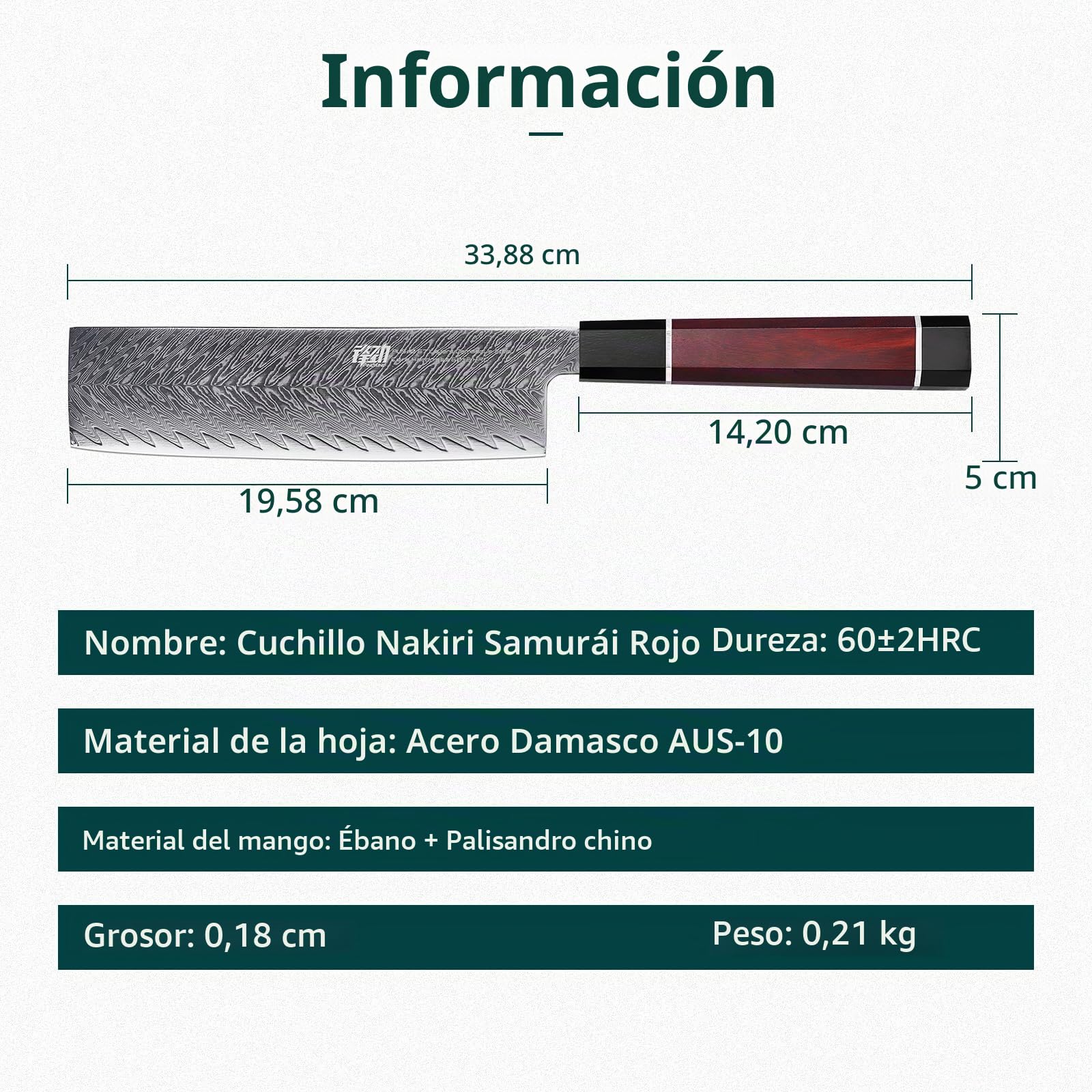 FINDKING Cuchillo Nakiri Verduras Damasco 19,6cm Estilo Japonés Samurai | Acero Damasco, estilo japonés, cuchillo Nakiri verduras, hoja recta, cortar picar verduras, cocina precisa, serie Samurai
