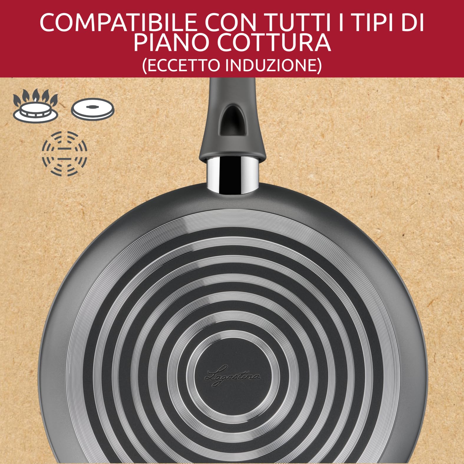 Lagostina Edera, Set di 2 Padelle Antiaderenti 24/28 cm con Rivestimento in Titanio per Cottura senza Grassi, Compatibile con Piano Cottura a Gas, Tecnologia Thermo-signal