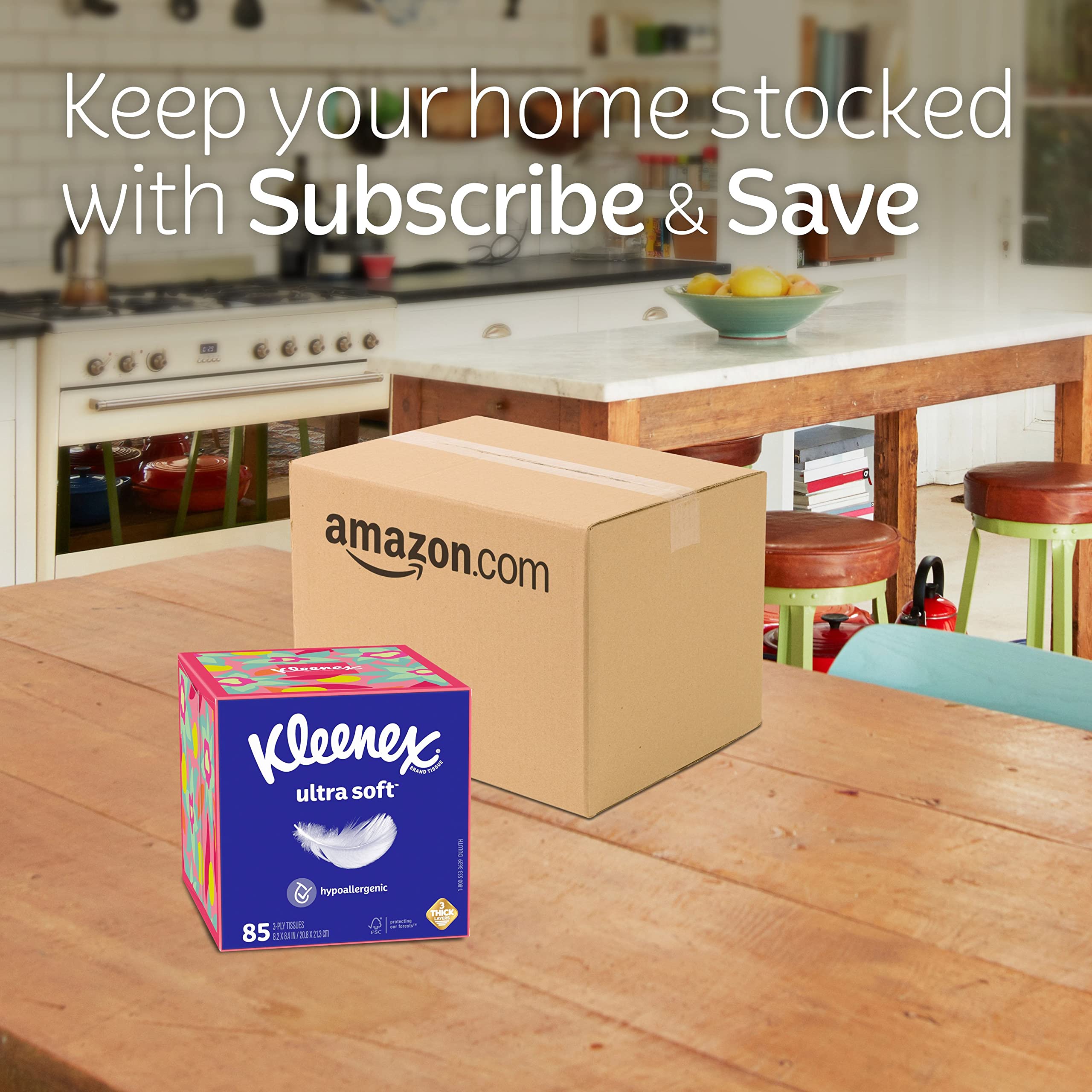 Kleenex Ultra Soft Facial Tissues, 4 Cube Boxes, 60 Tissues per Box, 3-Ply (240 Total Tissues), Packaging May Vary