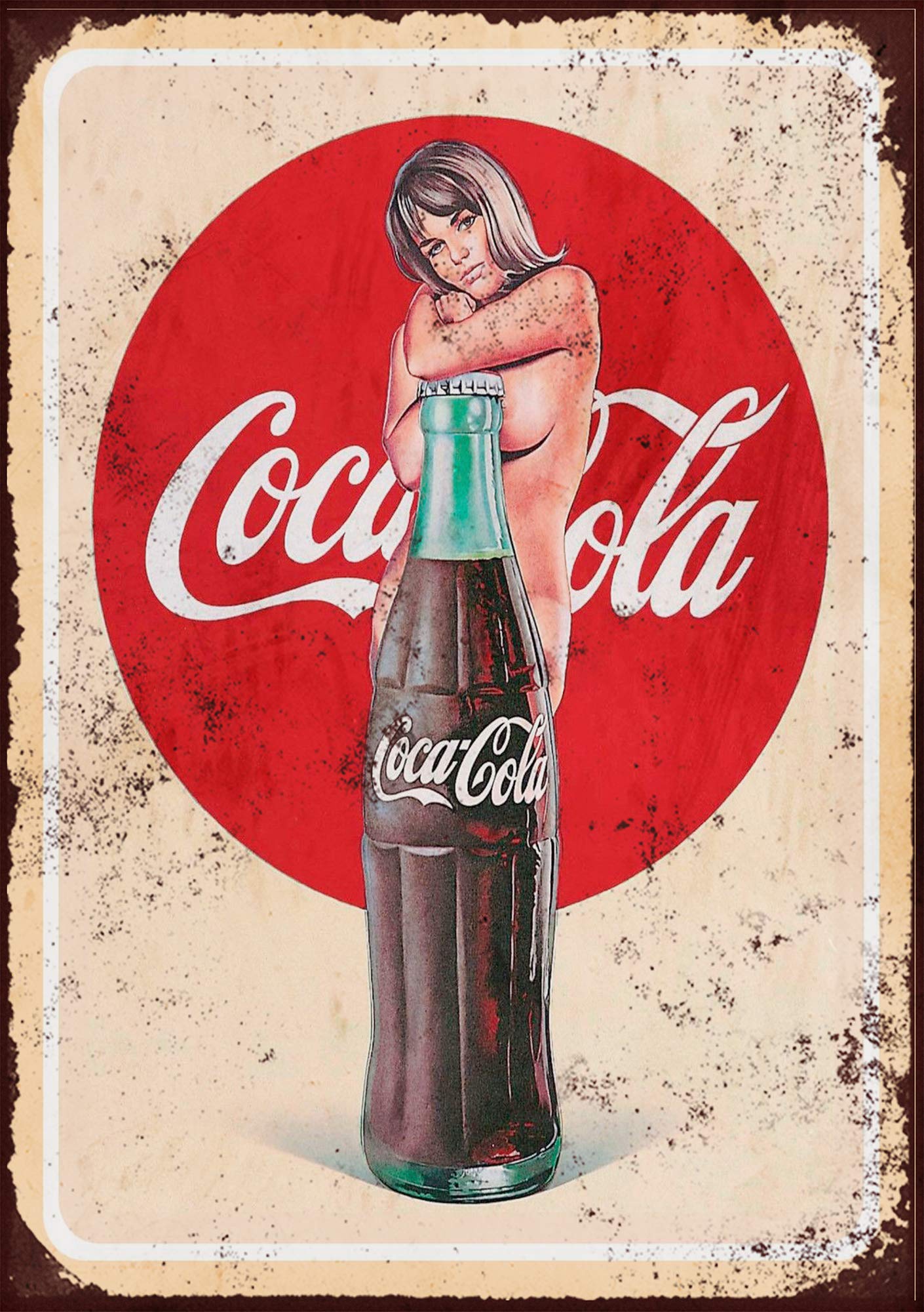 The Shizzle Print Co Saucy Nude Woman Coca Cola Bottle Vintage Retro Aluminium Sign (16" X 12")