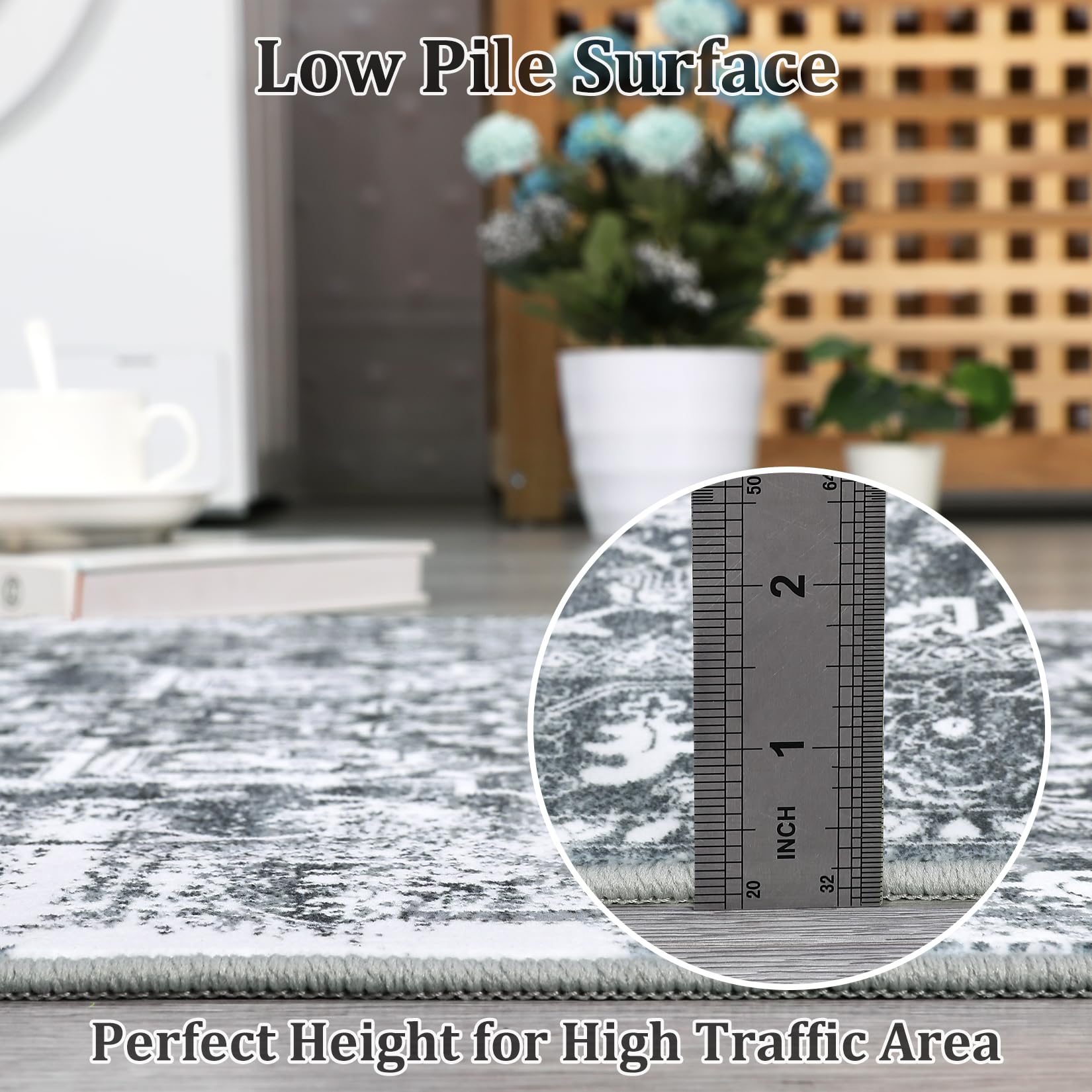 ROYHOME Washable Rug 5x7 Vintage Rug Traditional Medallion Area Rug Oriental Distressed Rug Non Slip Non Shedding Throw Carpet for Living Room Bedroom, Grey