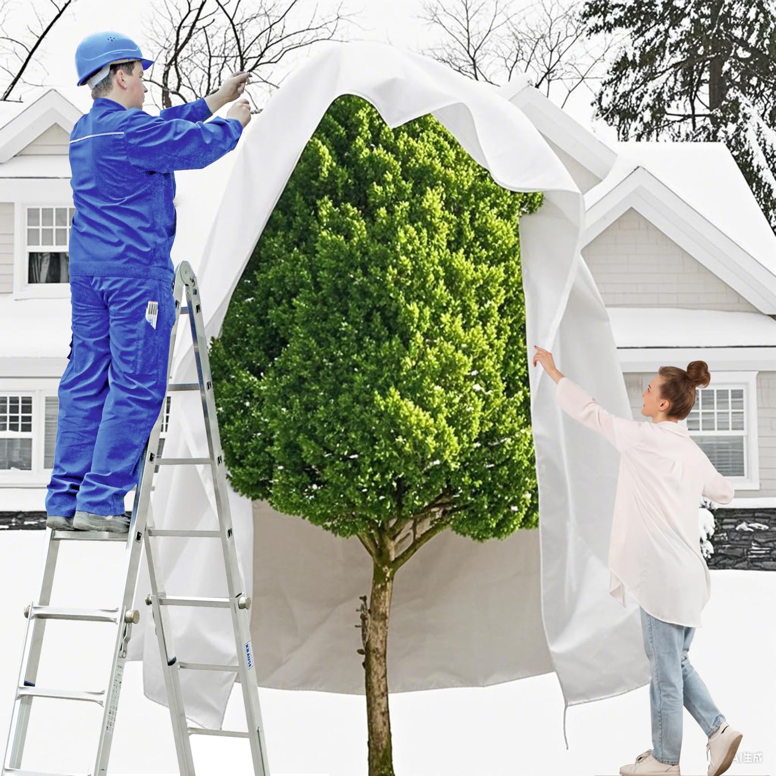 Protezione invernale per piante, protezione invernale per piante in vaso, protezione antigelo, traspirante, riutilizzabile, con cordino per piante da balcone, bianco, 250 x 360 cm