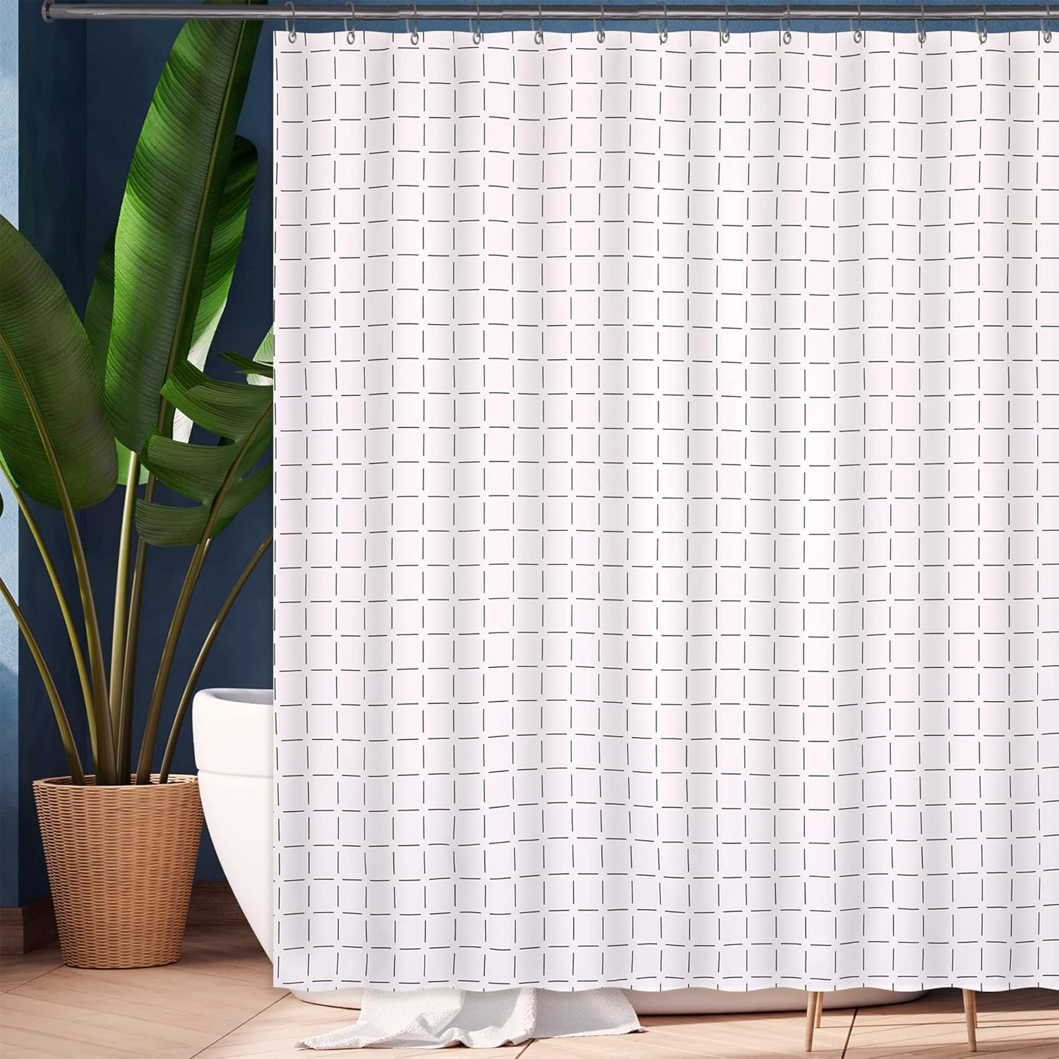 Moslovstar Black and White Grid Shower Curtain Black