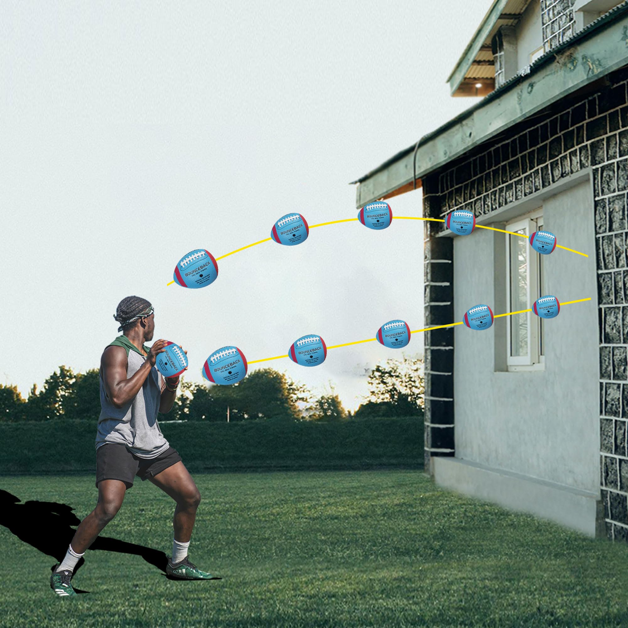 BOUNCEBACK Halfball Training Football, Red Blue, Youth Size, Training Football, Fatherless PU PassCatch Solo Enhancing Passing Catching(with Pump)