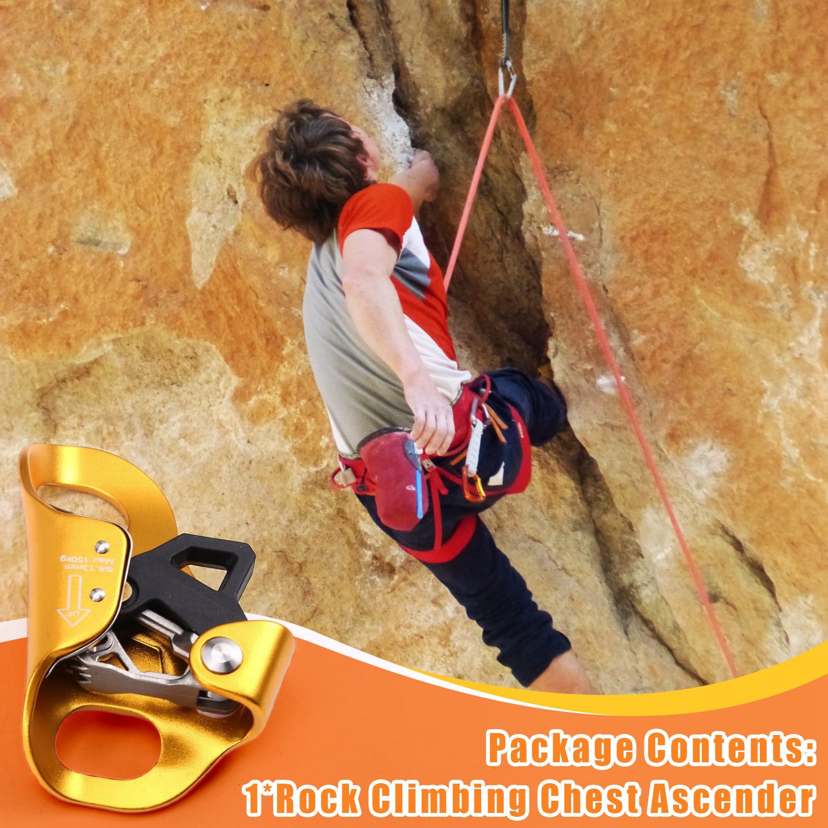 Klettern Abseilseil Klemme Brustaufstieg Rock Climbing Bergsteigen Baumkletterer Ausrüstung für 8-13mm Seil