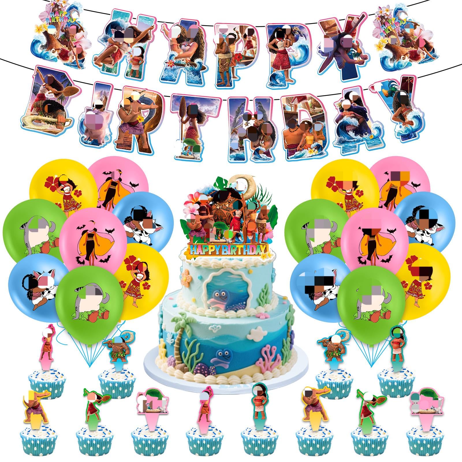 42PCS Cartoon Birthday Party Decoration, Balloons Anime Cake Decorations, Happy Birthday Banner Latex Balloons Cake Topper for Kids Boys Girls Birthday Theme Party