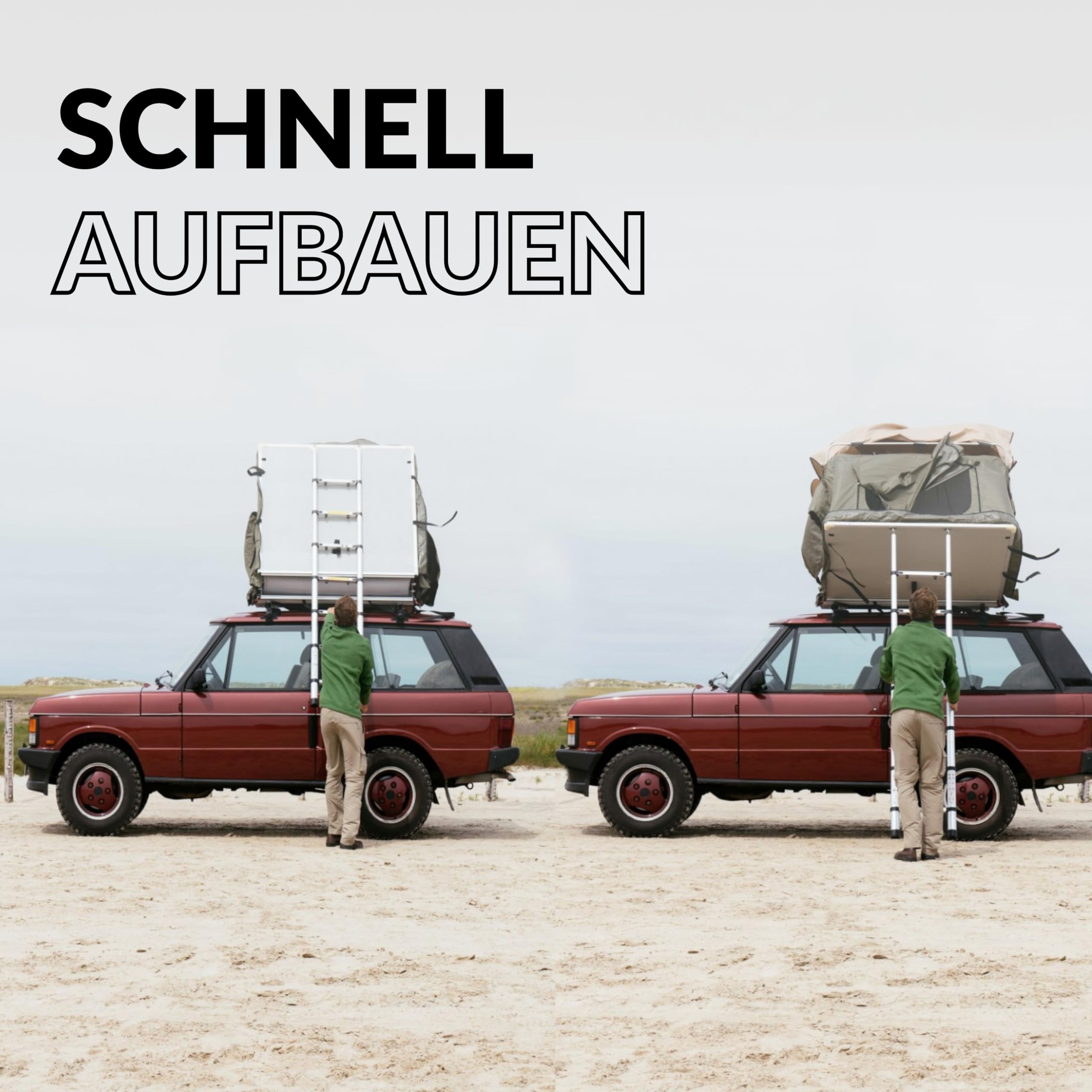 Owen Dachzelt Two Olivgrün | Autodachzelt für 2 Personen + 1 Kind | 140 x 240 cm Liegefläche | Wetterfest & robust | Inkl. Matratze & Leiter | Mit oder ohne Vorzelt