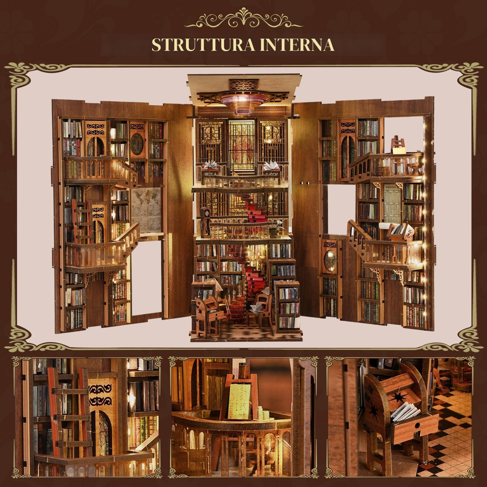 MiniCity Book Nook Kit, kit fai da te in miniatura per casa delle bambole Booknook, puzzle in legno 3D, decorazione per ragazzi e adulti (Abbey Library)