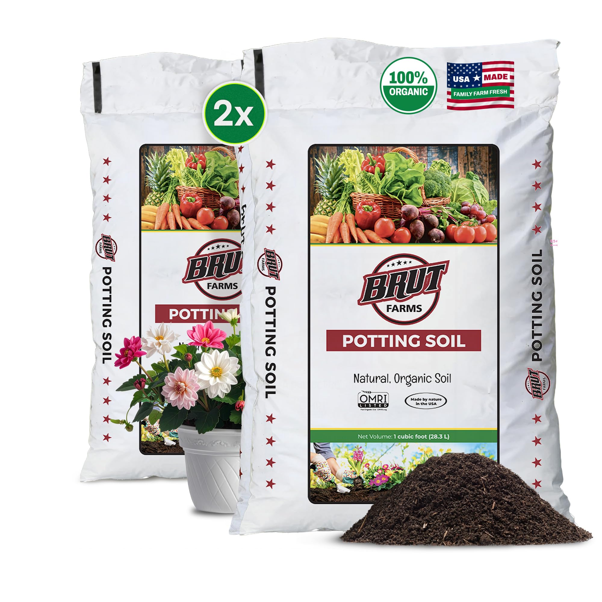 Amazon.com : Brut Organic Potting Soil 1 CU FT  Premium Plant Soil with  Organic Worm Castings, Trace Minerals & Perlite  Chemical-Free,  Filler-Free  Ideal Potting Mix for Indoor & Outdoor