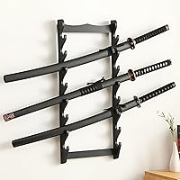 Vista 1 de Soporte de pared para espada de 8 niveles, soporte para espada de exhibición negro samurái Katana para flauta Wakizashi, cañas de pescar