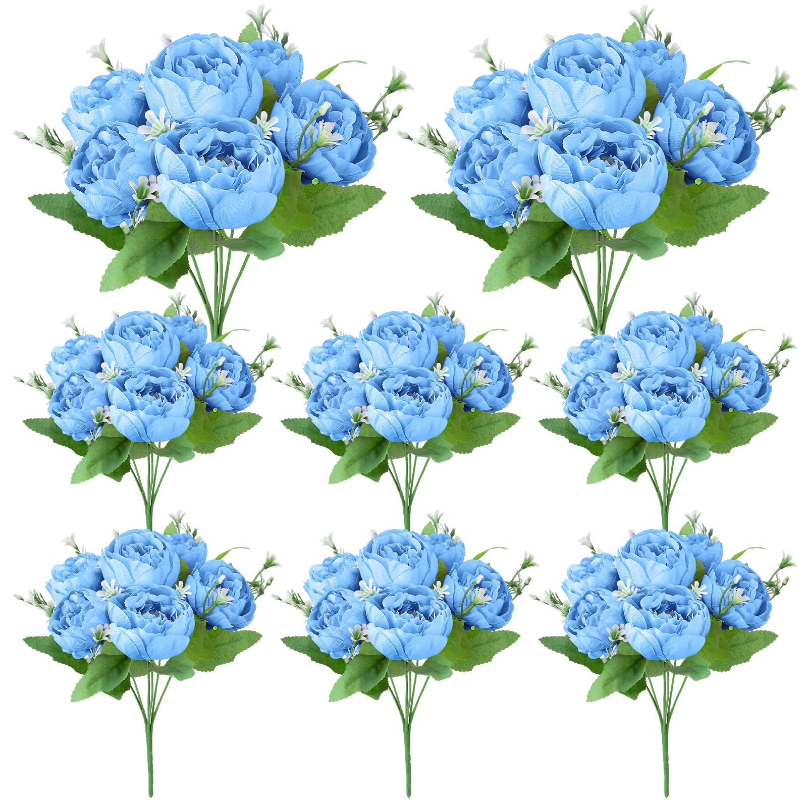 8 Pack Blue Peonies Artificial Flowers