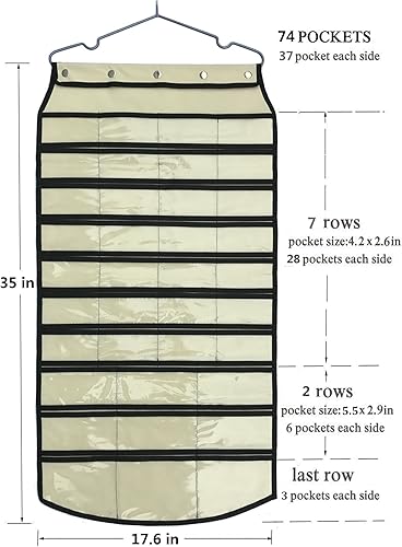 Miniatura 33 de BB Brotrade Organizador colgante de joyas, organizador de accesorios, organizador de 56 bolsillos para guardar joyas (Beige-56 bolsillos)