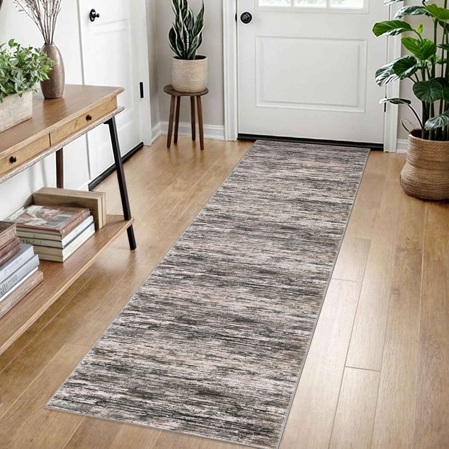 2x7 Brown Green Black White Modern Abstract Runner Rug for Hallways, Soft Soft Hallway Decor Kitchen Rugs with Non-Slip, Non-Shedding Washable Rug for Hallways Entryway Bedroom Indoor