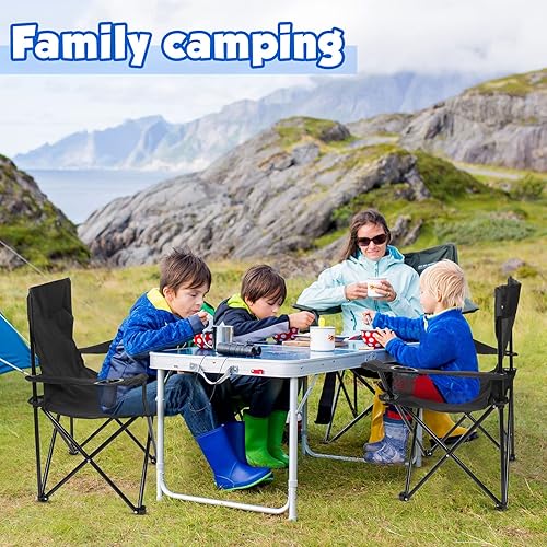 Miniatura 5 de Paquete de 2 sillas plegables de gran tamaño para campamento, sillas de césped resistentes con bolsa de transporte, portavasos, sillas plegables