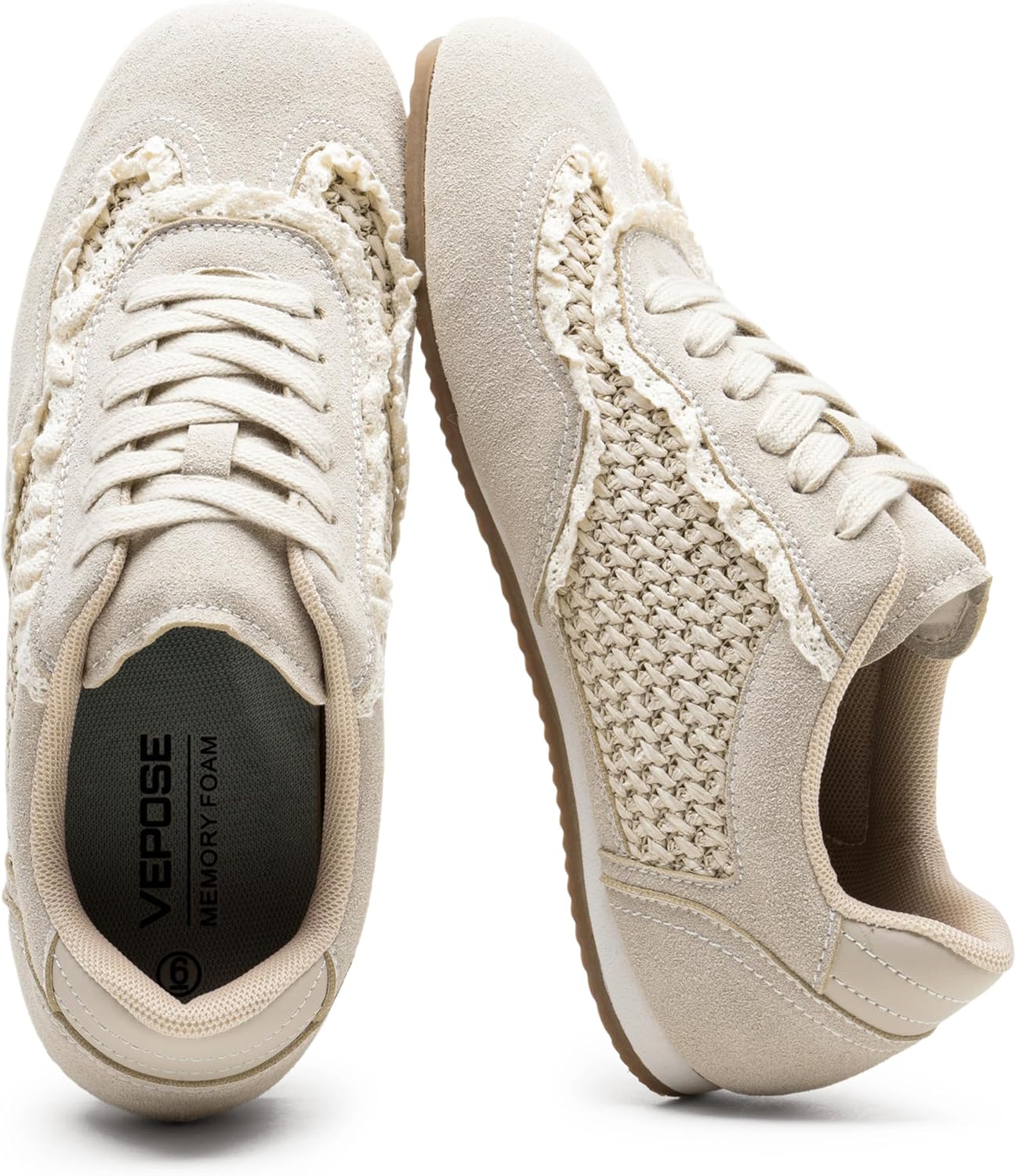 Vepose Women's Fashion Sneakers, Dressy Casual Square Toe Lace Detail Retro Tennis Shoes, Comfortable Walking 8205 Trainers