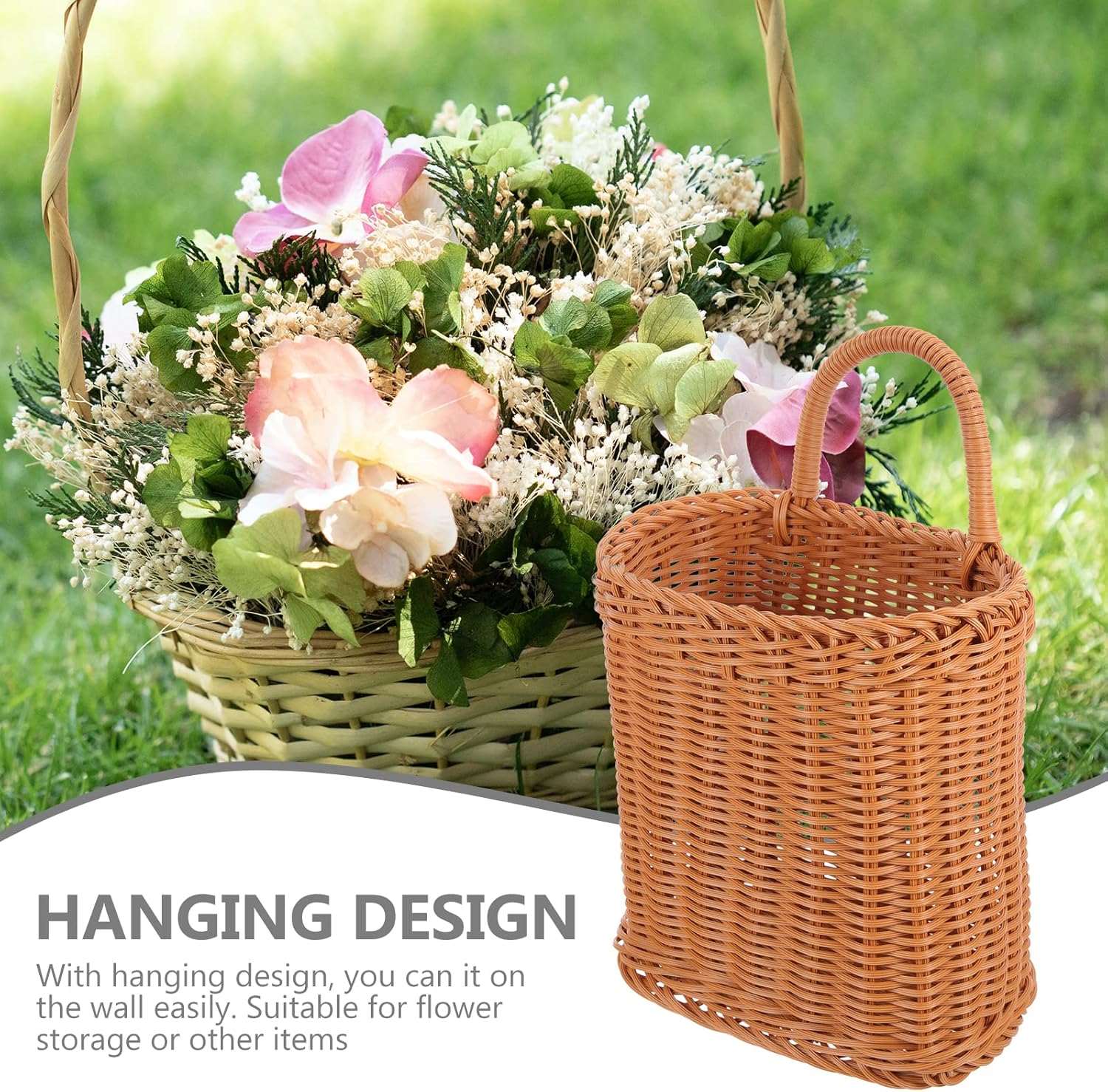 BESPORTBLE Wall Mounted Storage Basket Plastic Woven Hanging Basket for Kitchen Living Room Patio Decoration and Plant Holder