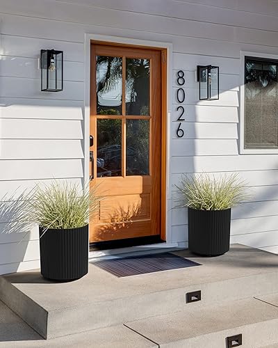 Miniatura 8 de Veradek Macetas redondas Demi para uso en interiores y exteriores, hechas de plástico, mezcla de hormigón con agujeros de drenaje, perfectas para