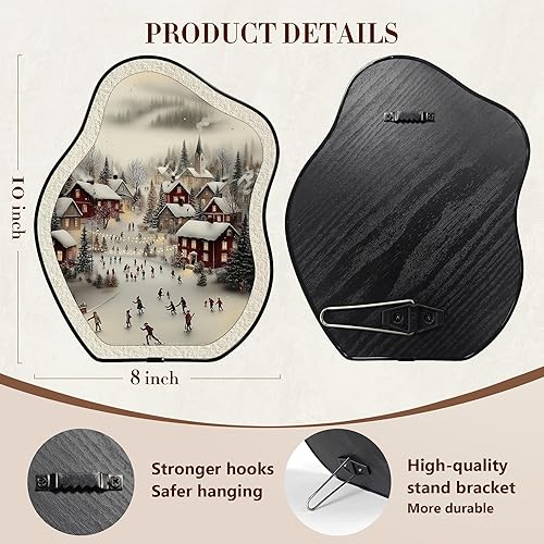 Miniatura 7 de Winter Village - Arte de pared enmarcado de metal, ciudad de Navidad nevada, decoración única, decoración ovalada curvada funky para pared o mesa,