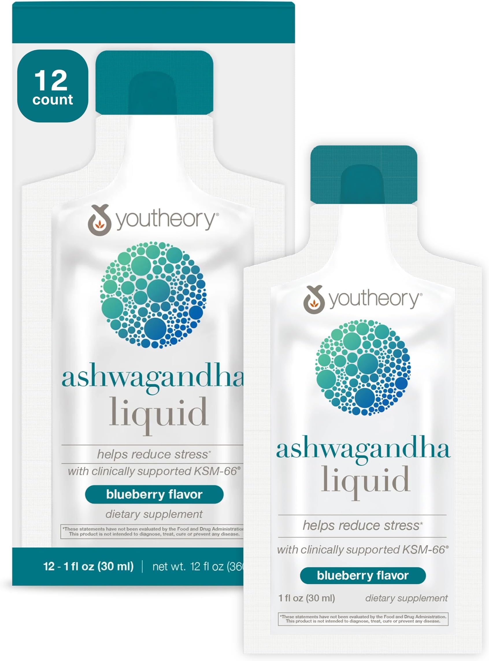 Ashwagandha Liquid, Blueberry, 1 oz, Pack of 12, 12-Day Supply | With Organic KSM-66 Ashwagandha, Herbal Blend to Support Stress Relief and Energy Levels*, Helps Support Mood*