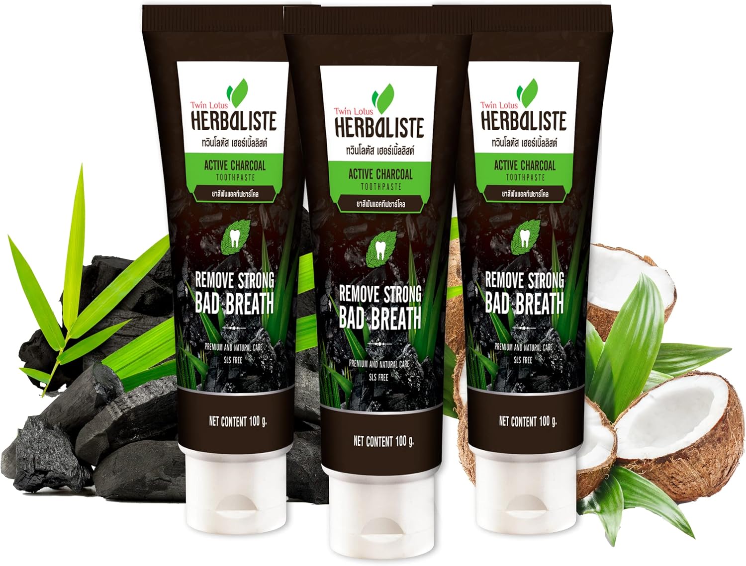 Twin Lotus Activated Charcoal Toothpaste Teeth Whitening Herbal