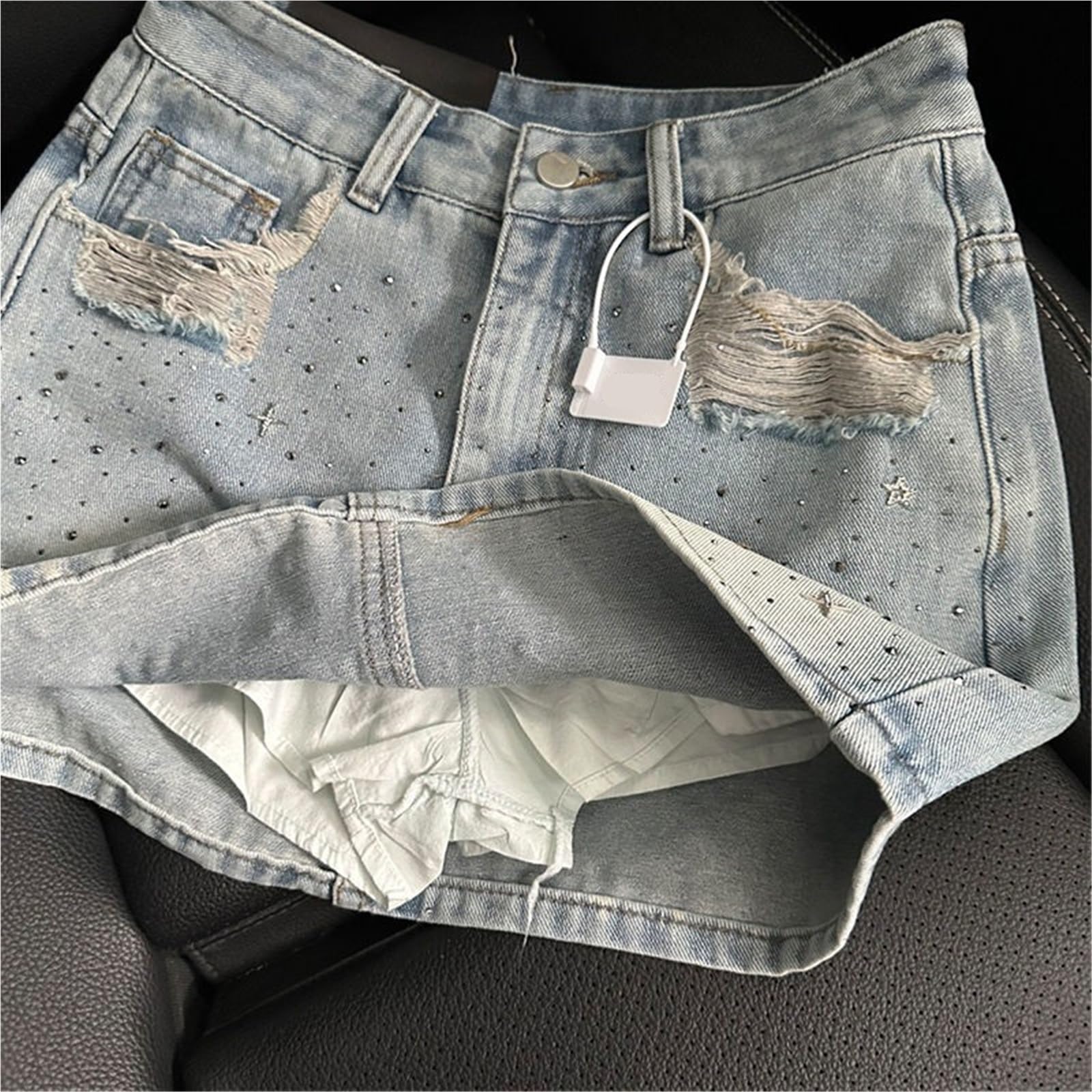1 Pezzo gonne stellate di Jeans Vintage da Donna Mini Strass Estivi Streetwear per Vacanze E Feste