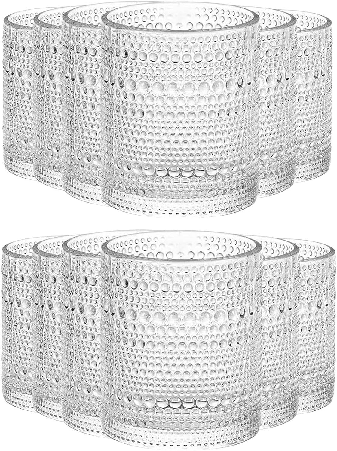 Amzcku Vintage Drinking Glass Set of 12 Kitchen Glasses Cup（13 OZ），for Water，Cocktail，Milk，Juice and Beverage.…