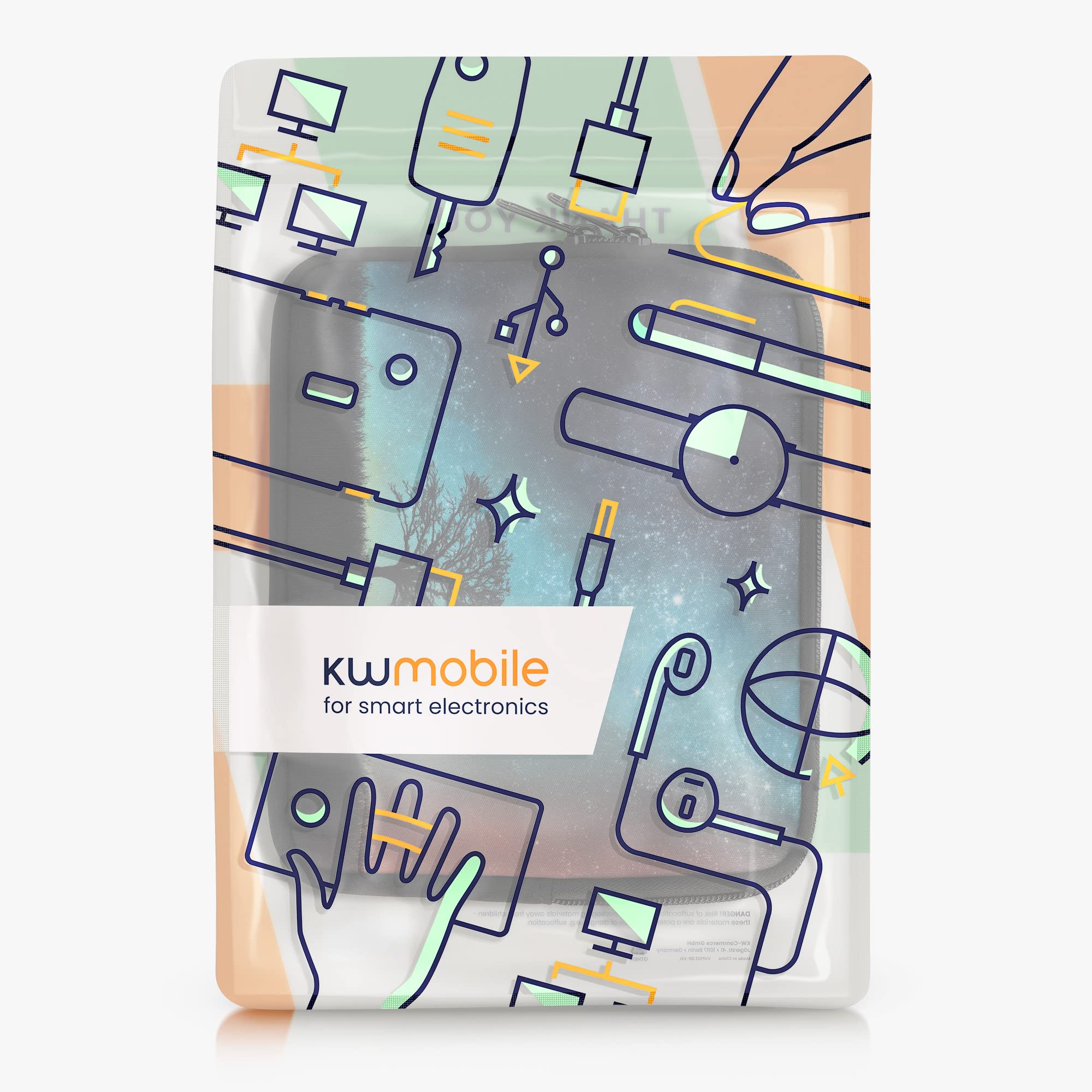 kwmobile Neoprenowe etui na czytnik e-booków rozmiar 17.3-17.8 cm - uniwersalny pokrowiec na eBook z zamkiem błyskawicznym, paskiem na nadgarstek - niebieski/szary/czarny