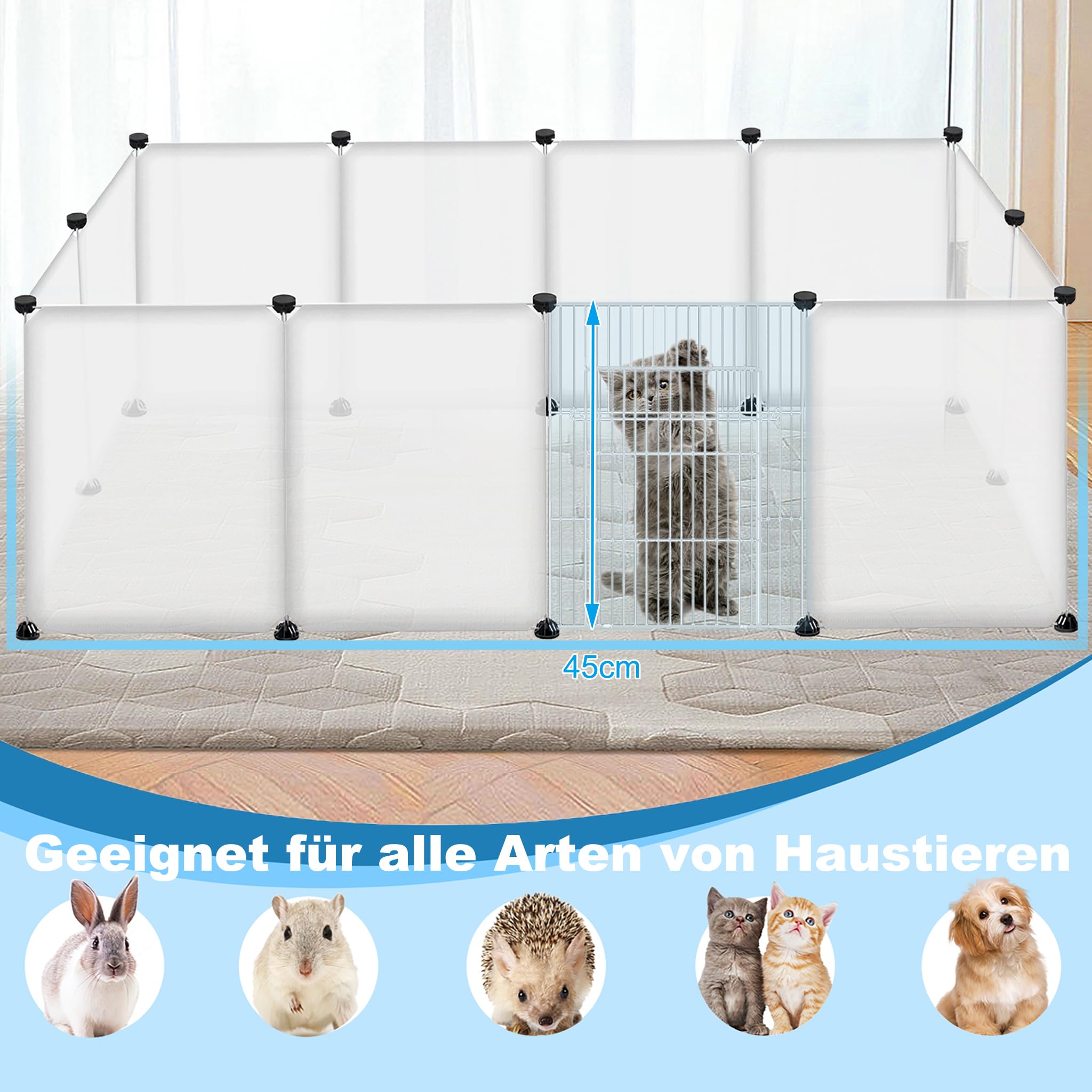 Recinto per piccoli animali in rete metallica 145x75x48 cm trasparente