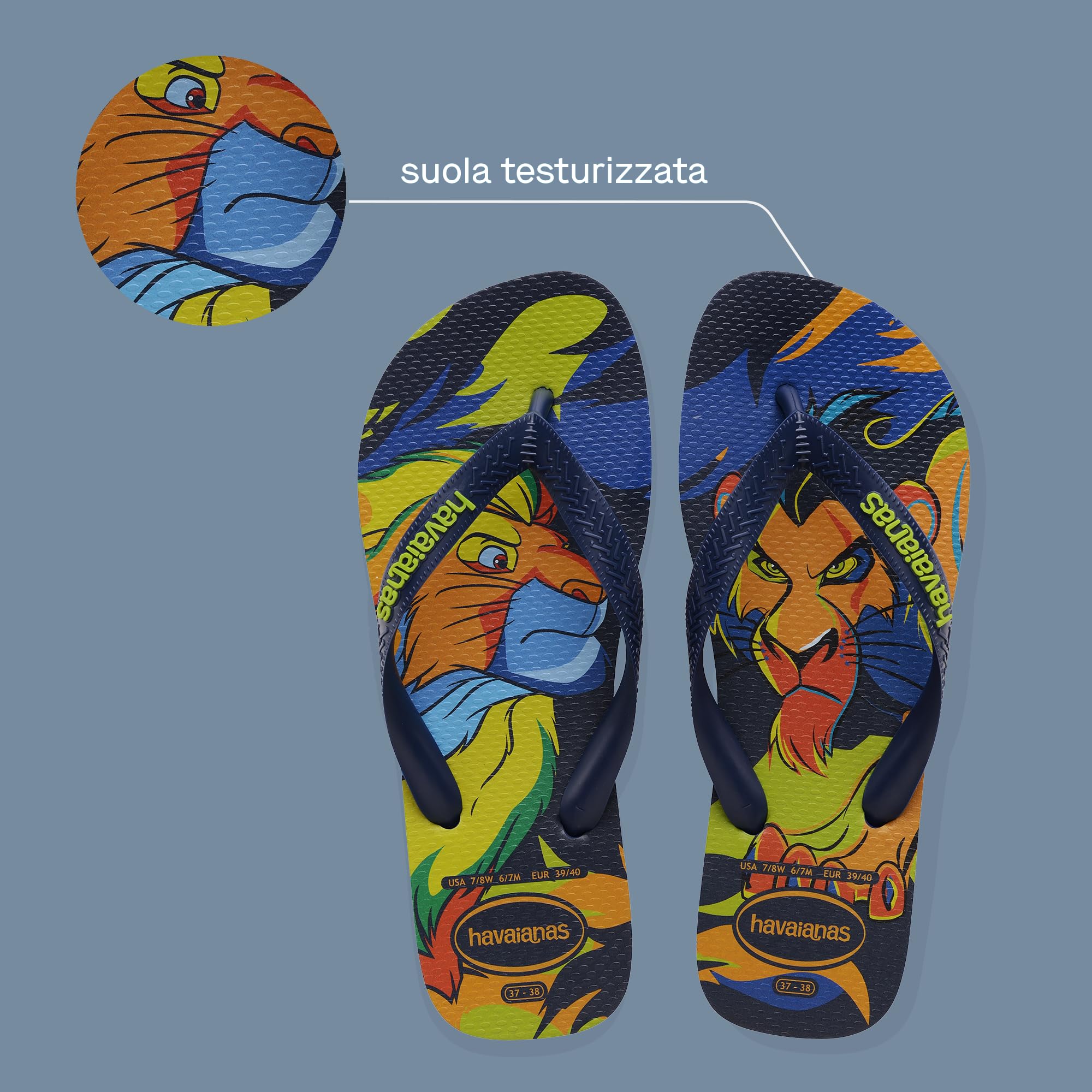 Havaianas - Top Disney Classics, Infradito Comode, Resistenti e Leggere, Ispirate al Re Leone, con Suola Antiscivolo, Unisex Adulti