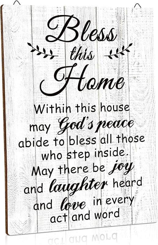 Bless This Home Letrero de madera, regalo de inauguración de la casa, 13,8 x 11 pulgadas, blanco | Nueva decoración de pared para el hogar, placa de bendición para la casa, letrero de entrada de granja, letrero rústico de madera para decoración del propietario del dormitorio de la sala de estar