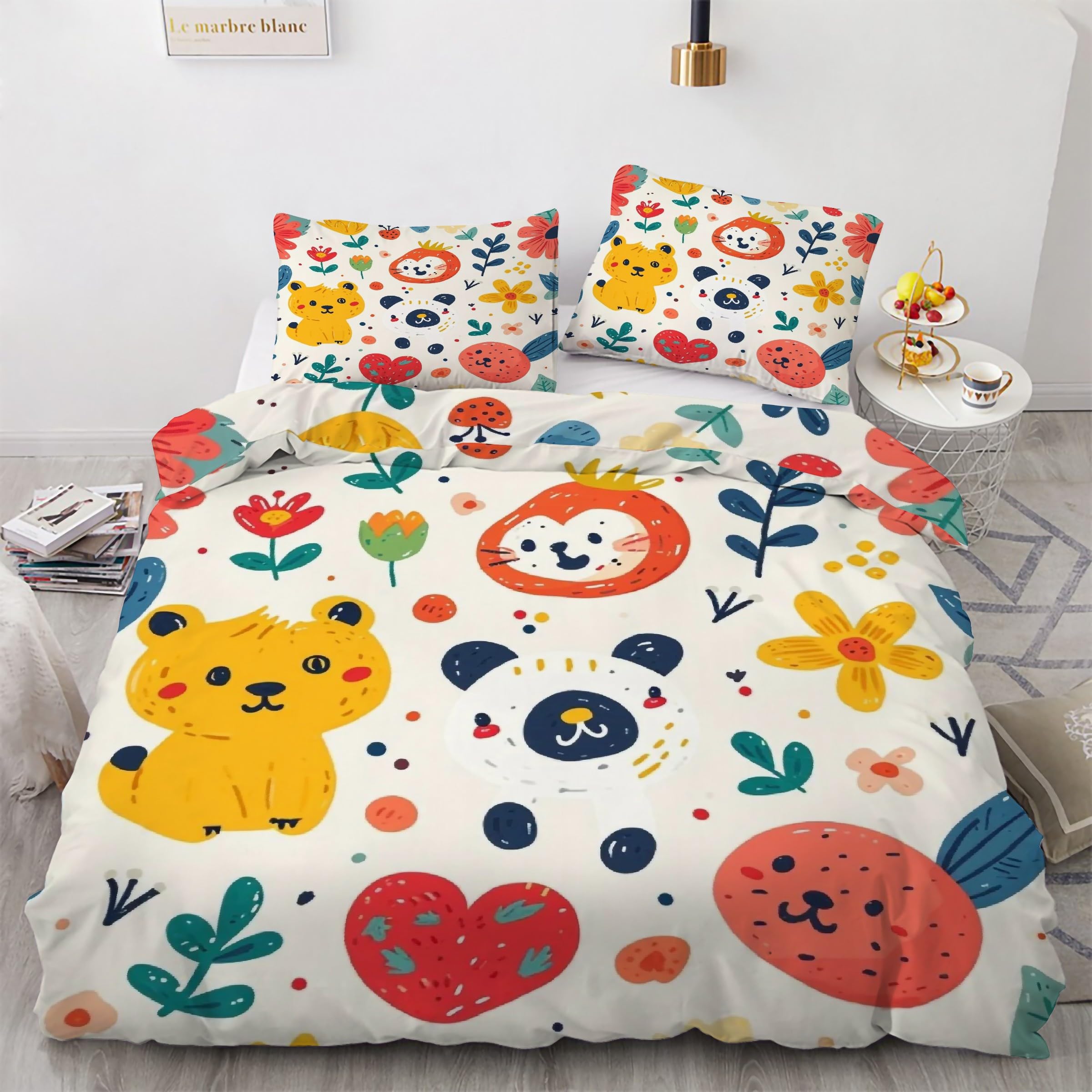 Housse de couette lion en microfibre douce lit 1 personne fermeture éclair