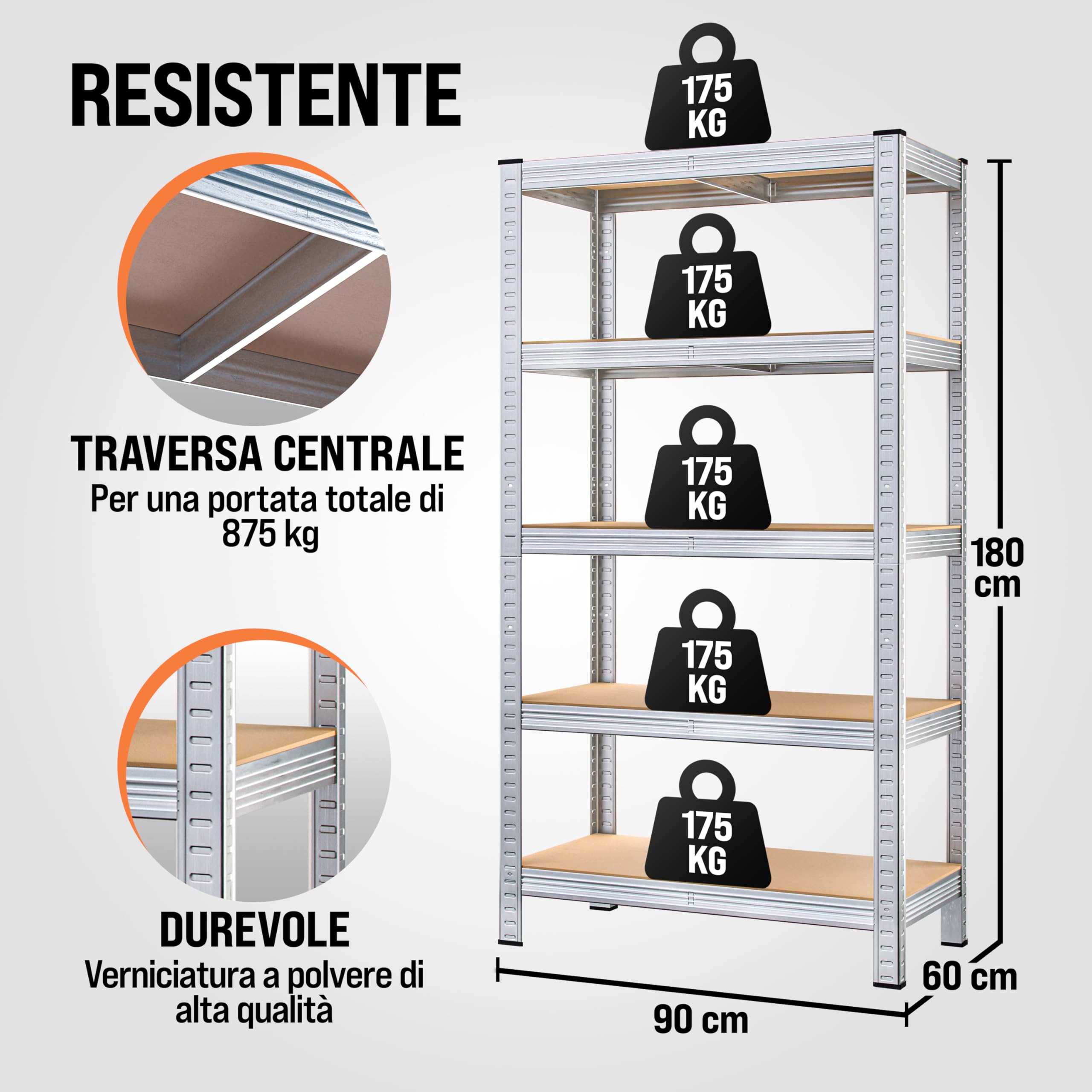 Monzana® 2x Scaffali in Metallo Garage 180x90x40cm Portata Totale 1750kg 10 Pannelli MDF Scaffalatura Metallo Scaffali Alta Portata Scaffale Cantina