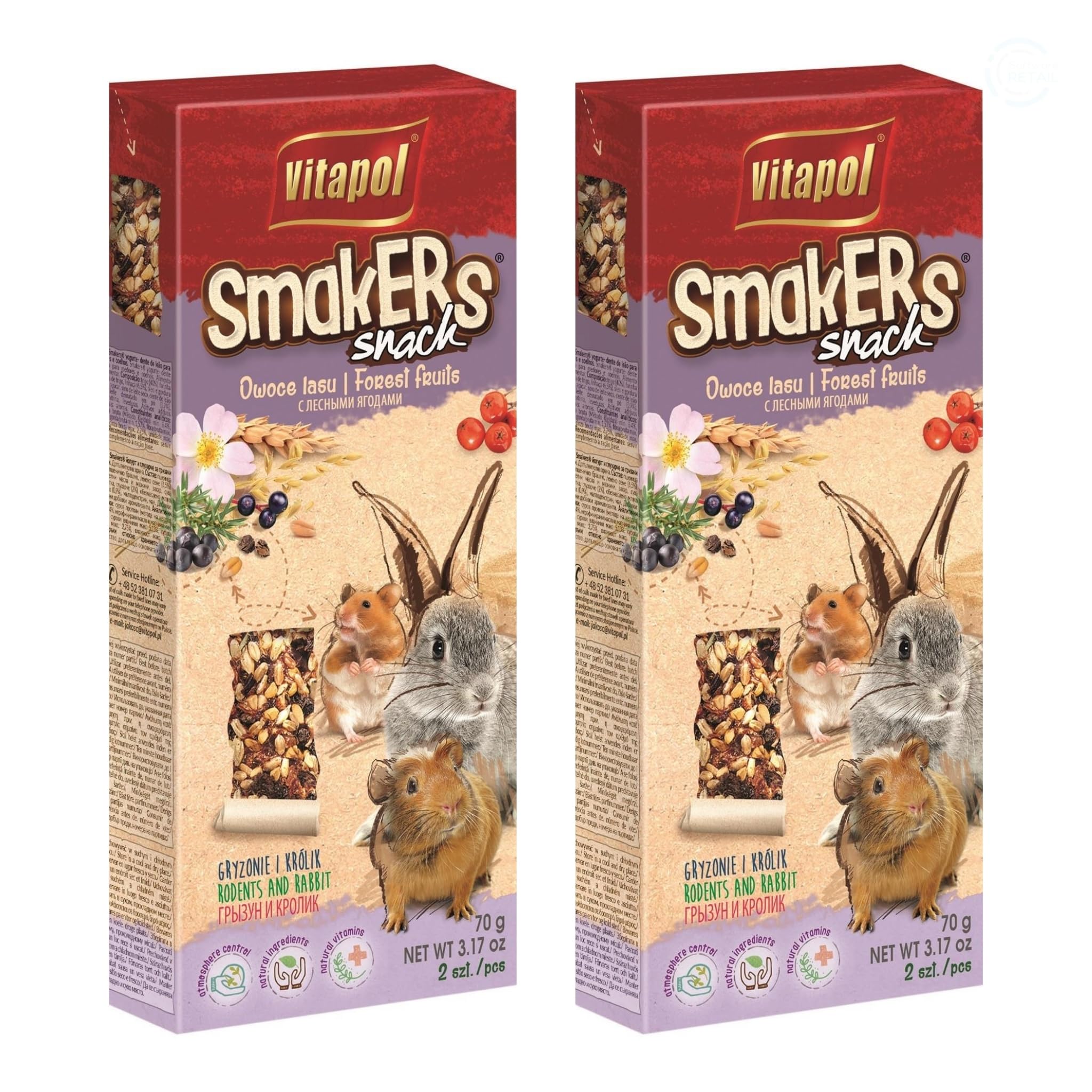 Vitapol Smakers® Natural Treat Sticks for Rodents & Rabbits – Enriched with Fruits, Vegetables, Herbs, Nuts & Probiotic Yoghurt – Healthy Complementary Snacks (12pcs, 540g, Forest Fruits)