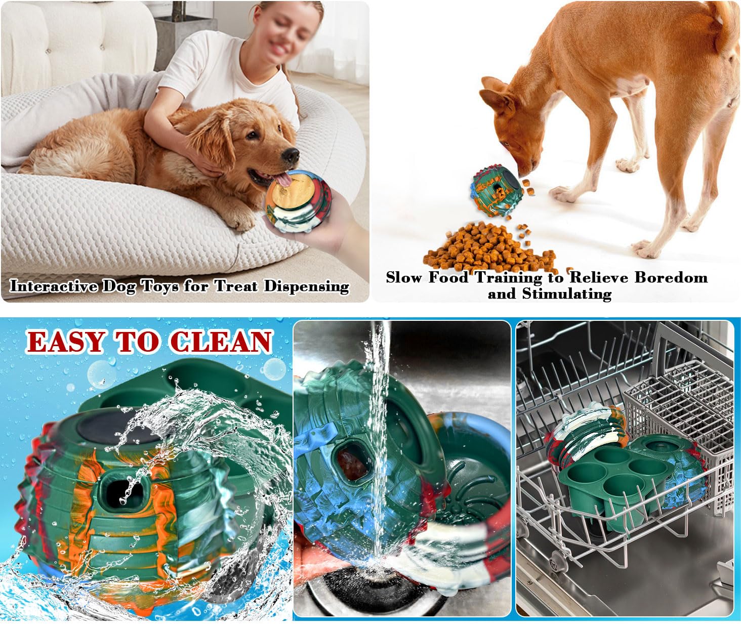 XHX Hundespielzeug – Befüllbarer Gummiball Mit Leckerli-Tablett, Gefrierbar, Für Interaktives Spiel & Intelligenztraining (mittel, Grün)