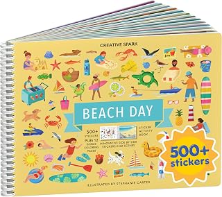 Beach Day 500+ Kids Sticker Book by Cupkin Fun Toddler Travel Activity Coloring and Sticker Book, Road Trip Essentials, 12 Coloring Pages 12 Side by Side Scenes for Ages 2–8 Years